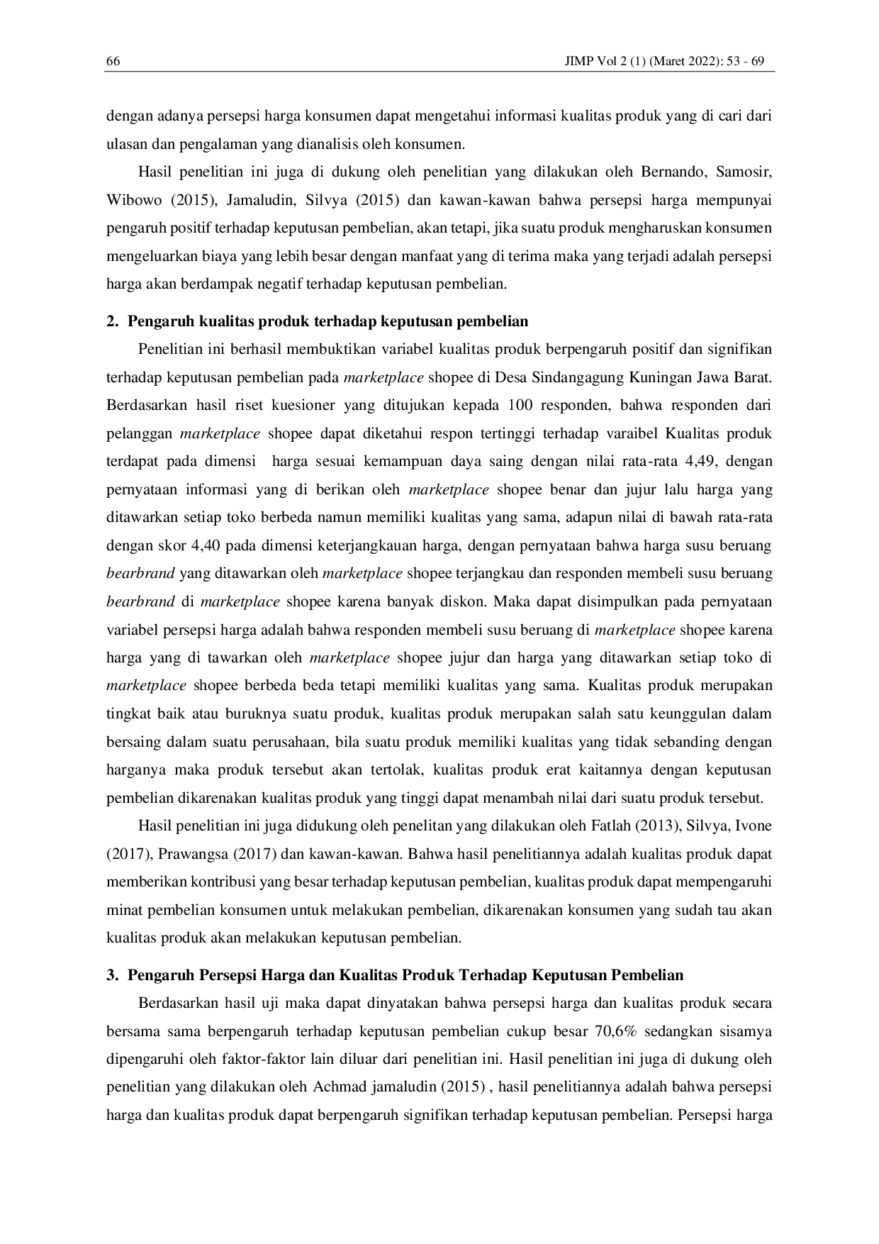 JURIS Pengaruh Persepsi Harga Dan Kualitas Produk Terhadap Keputusan Pembelian Susu Beruang Bearbrand Pada Saat Pandemi Covid 19 Studi Empiris Pada Pelanggan Marketplace Shopee Di Desa Sindangagung Kuninga