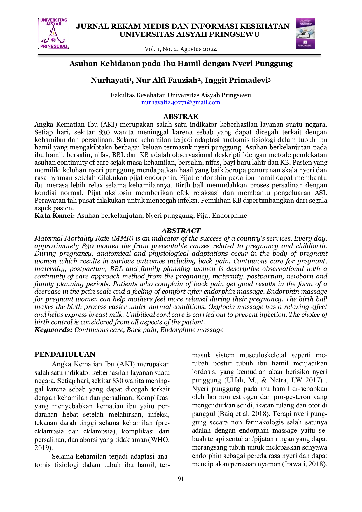 JURIS The Asuhan Kebidanan pada Ibu Hamil dengan Nyeri Punggung