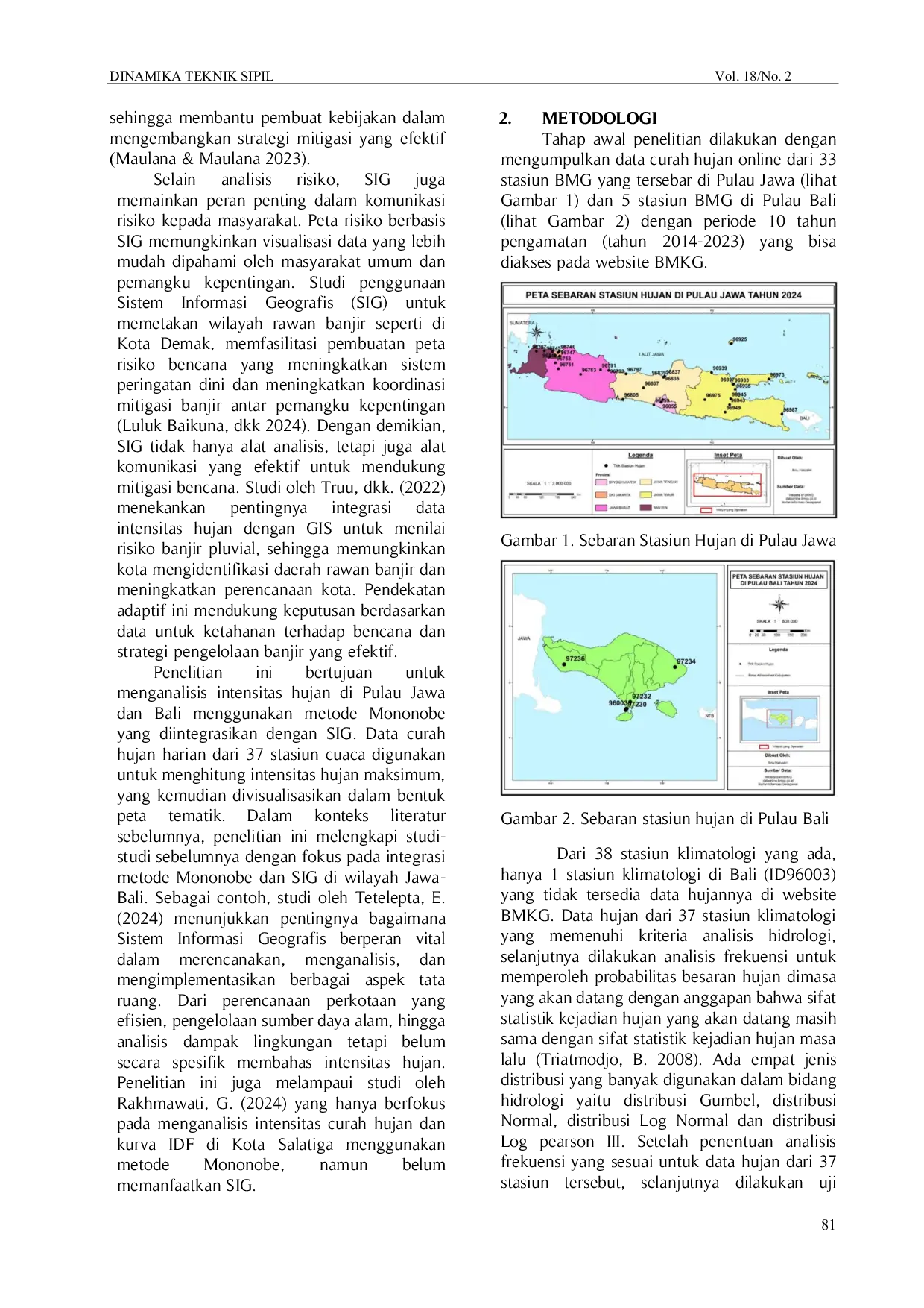 JURIS Sistem Informasi Geografis dalam Mitigasi Hidrometeorologi Studi Kasus Intensitas Hujan Mononobe di Pulau Jawa Bali