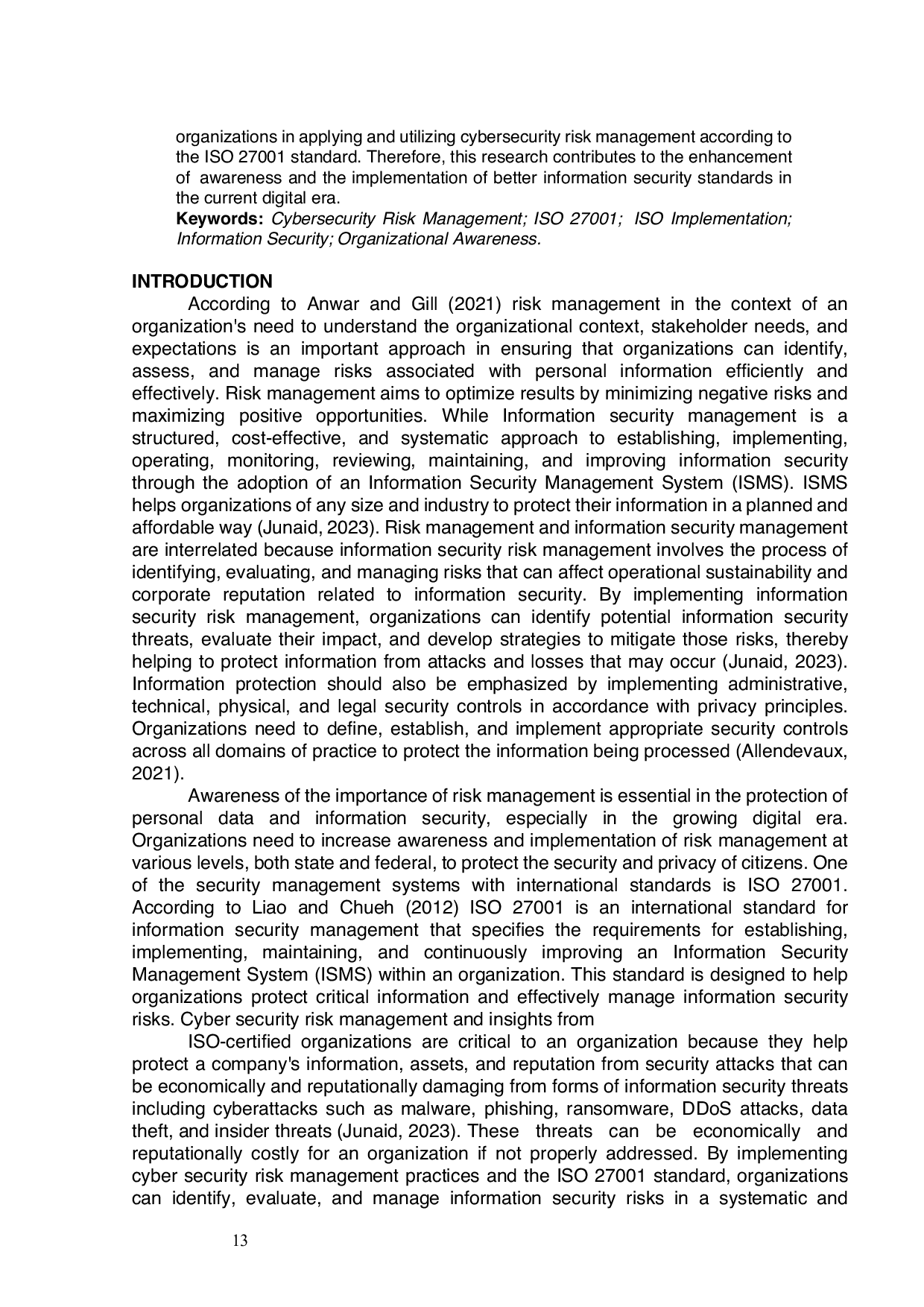 JURIS Cyber Security Risk Management Practices Insights From an ISO 27001 Certified Organization