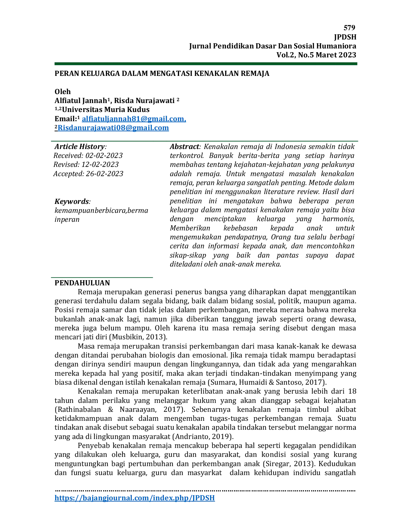 JURIS Peran Keluarga dalam Mengatasi Kenakalan Remaja