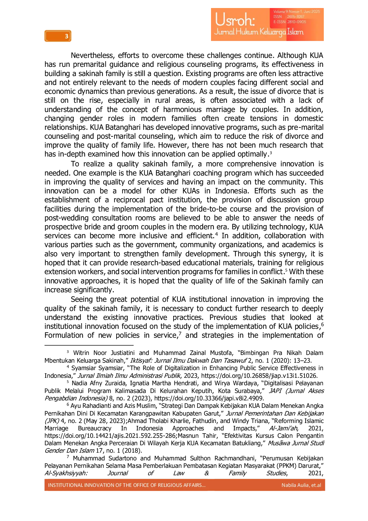 JURIS INSTITUTIONAL INNOVATION OF THE OFFICE OF RELIGIOUS AFFAIRS OF BATANGHARI EAST LAMPUNG IN FOSTERING THE SAKINAH FAMILY