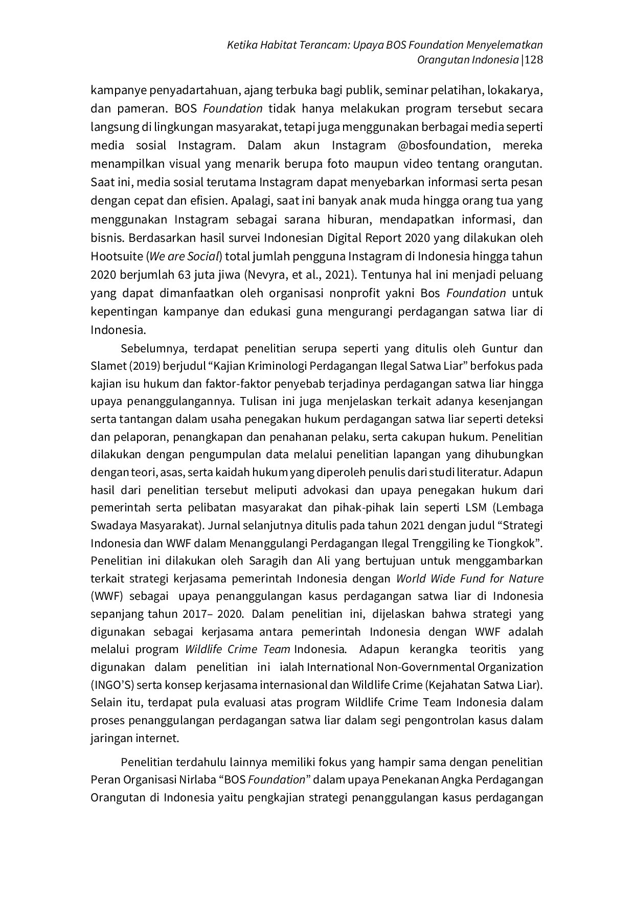 JURIS Peran Organisasi Nirlaba BOS Foundation dalam Upaya Penekanan Angka Perdagangan Orangutan di Indonesia