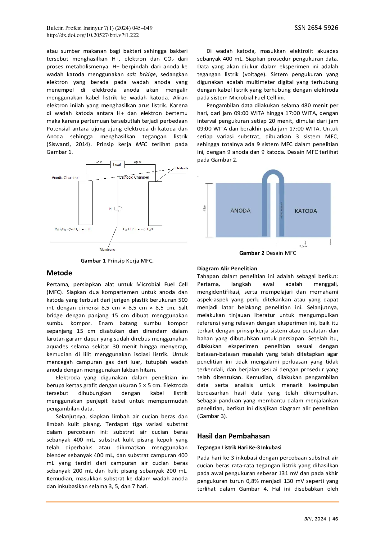JURIS Analisis Potensi Listrik Microbial Fuel Cell dengan Variasi Substrat Air Cucian Beras dan Limbah Kulit Pisang