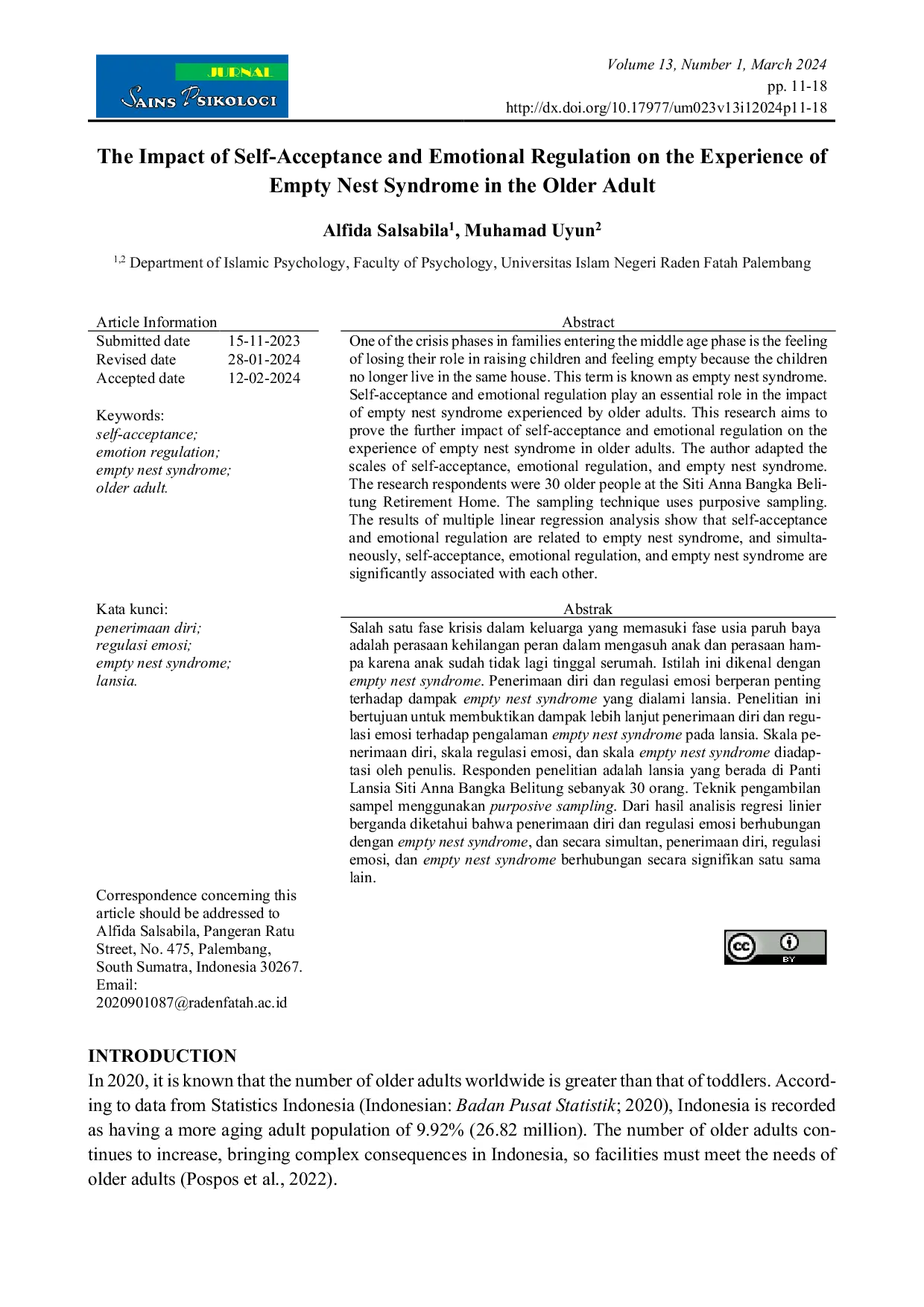 JURIS The Impact of Self Acceptance and Emotional Regulation on the Experience of Empty Nest Syndrome in the Older Adult