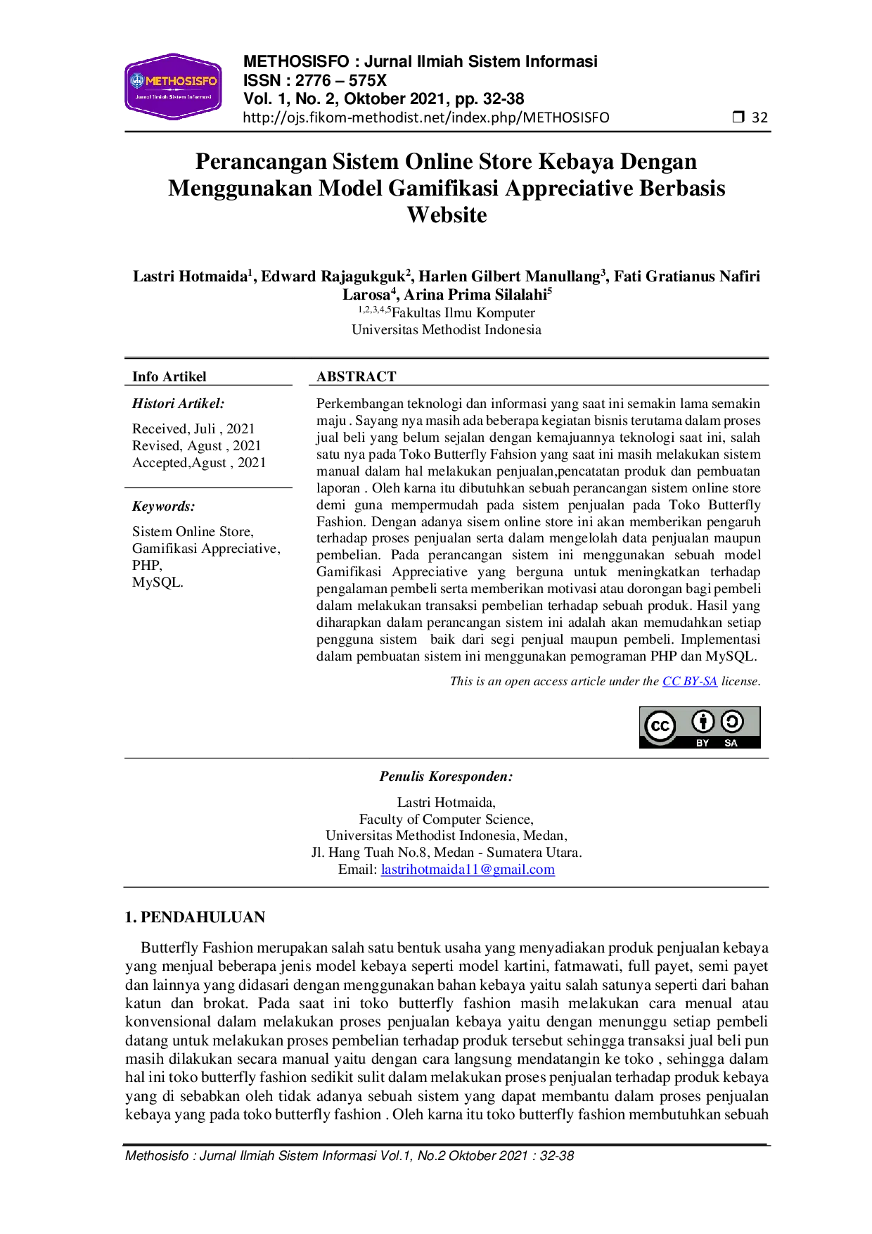 JURIS Perancangan Sistem Online Store Kebaya Dengan Menggunakan Model Gamifikasi Appreciative Berbasis Website