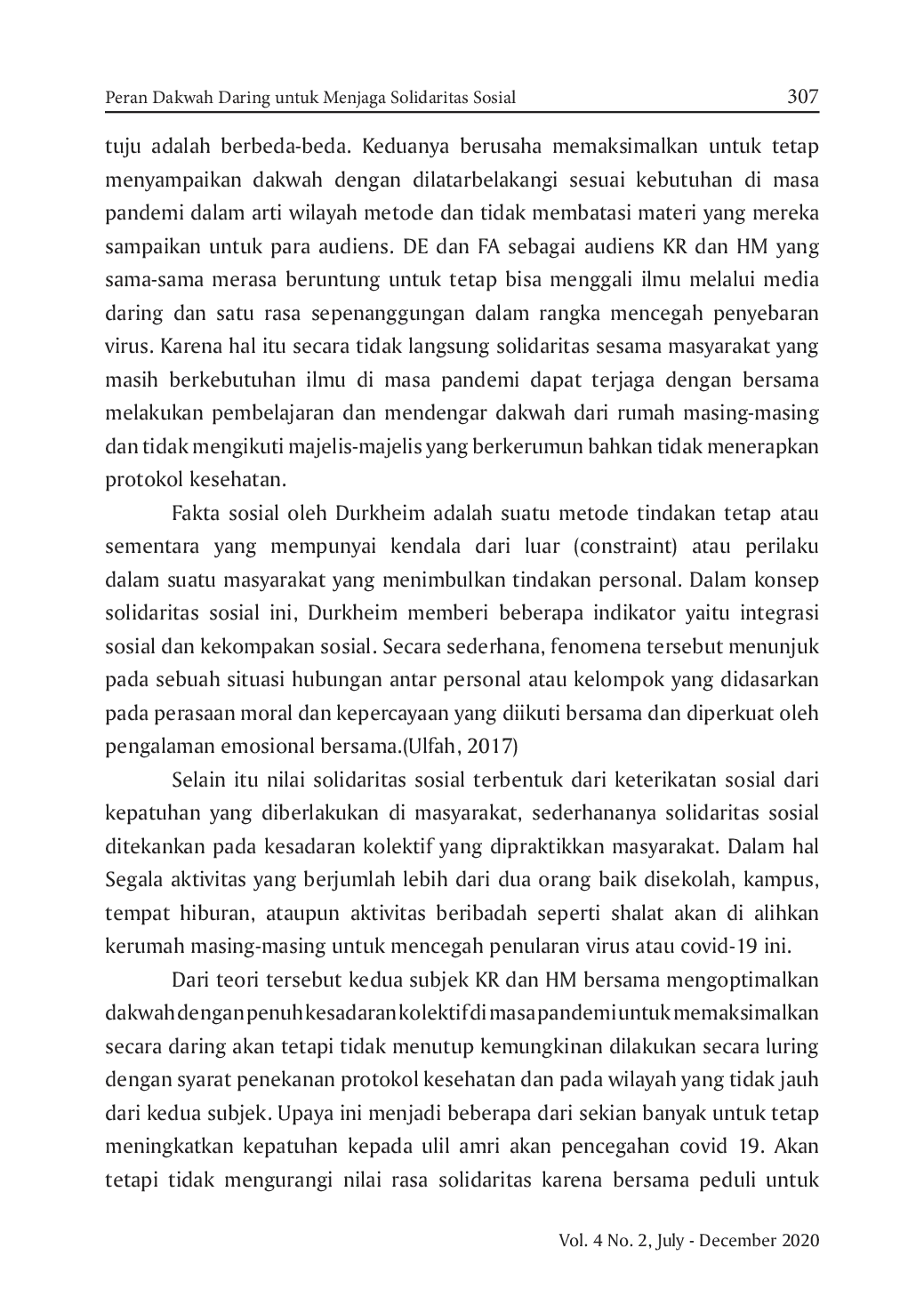 JURIS Peran Dakwah Daring untuk Menjaga Solidaritas Sosial di Masa Pandemi Covid 19