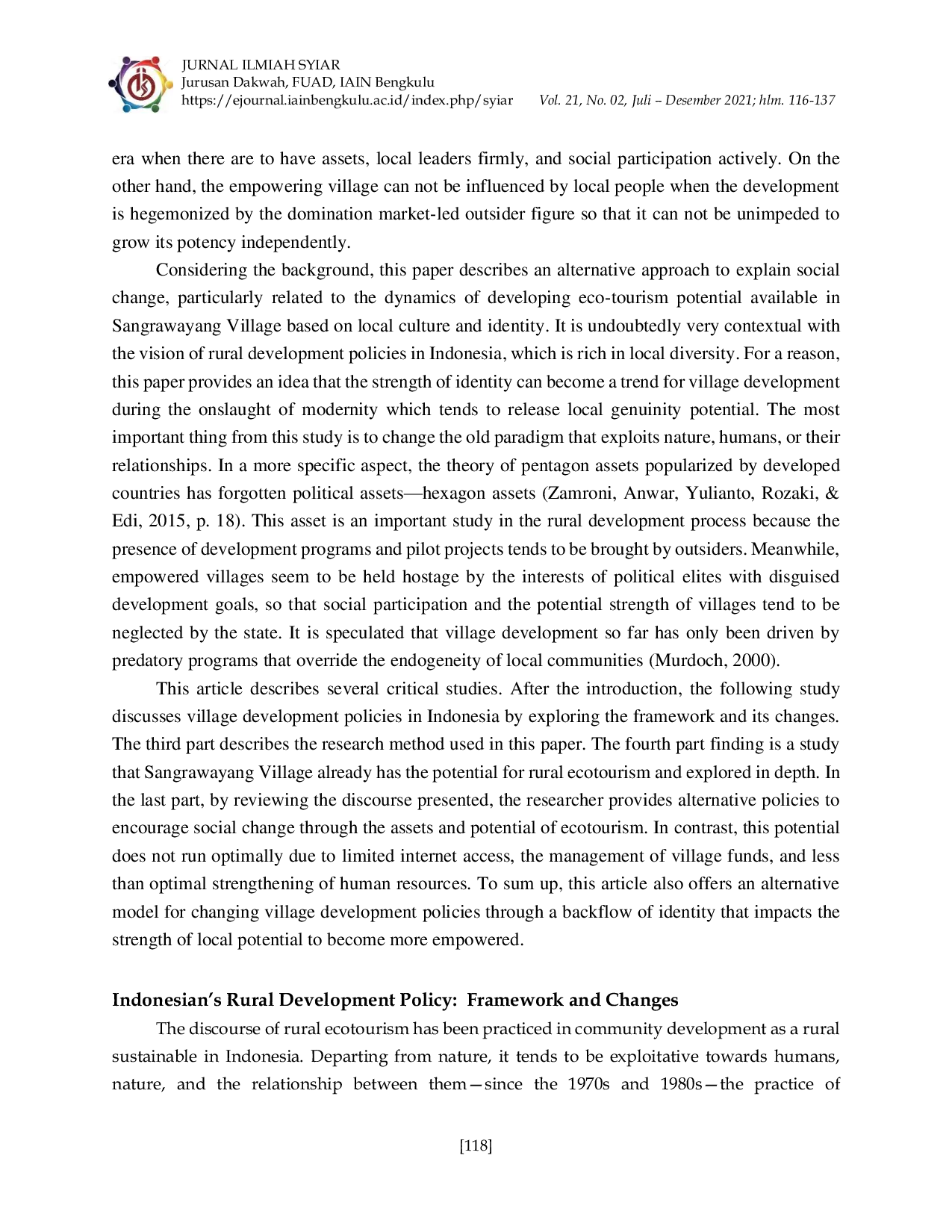 JURIS Backflow to Rural Social Identity The Case of Ecotourism Potency to Protect Sangrawayang Villagers Asset in Indonesia