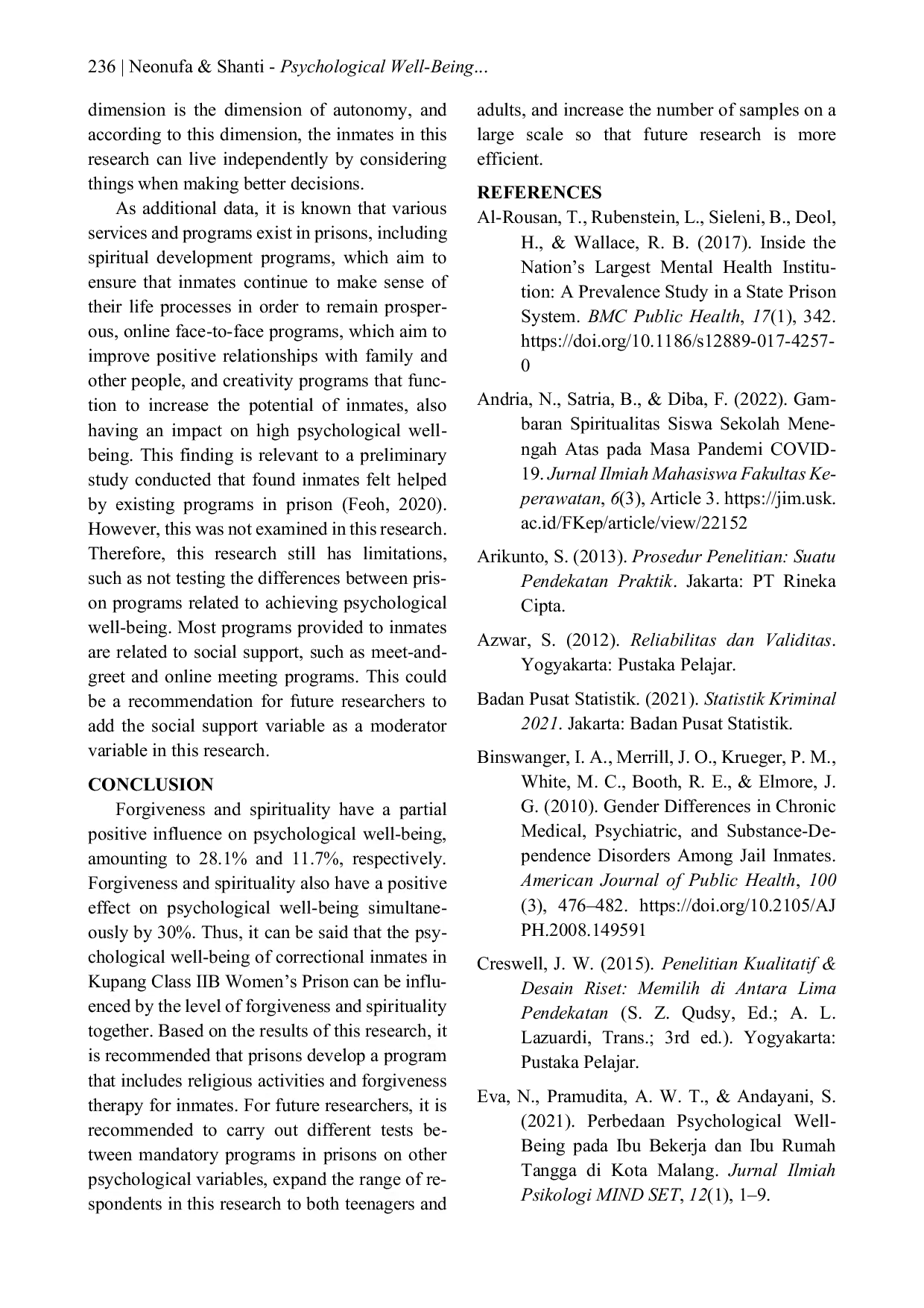 JURIS Psychological Well Being Among Correctional Inmates in Kupang Class IIB Women s Prison Seen From Forgiveness and Spirituality