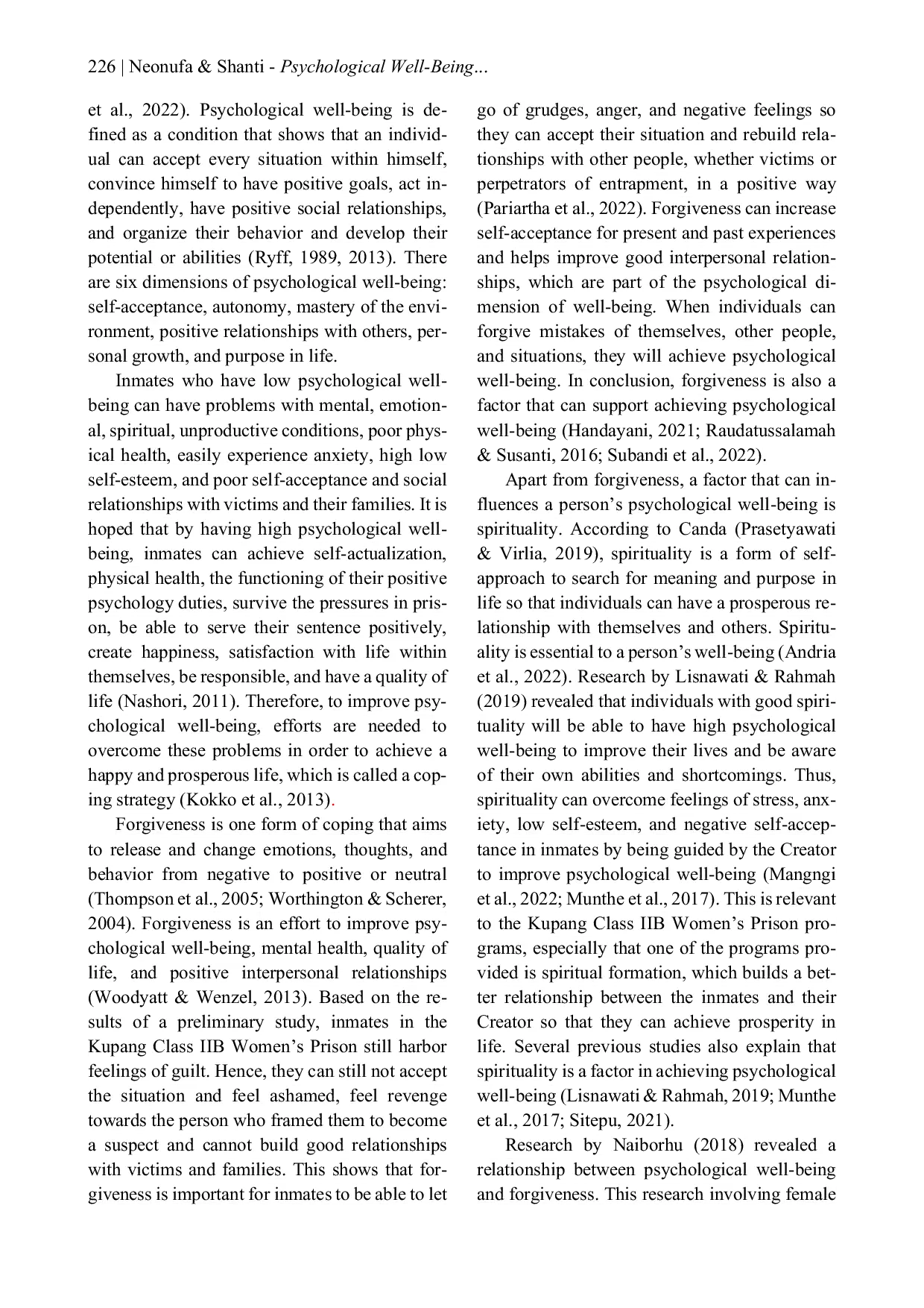 JURIS Psychological Well Being Among Correctional Inmates in Kupang Class IIB Women s Prison Seen From Forgiveness and Spirituality