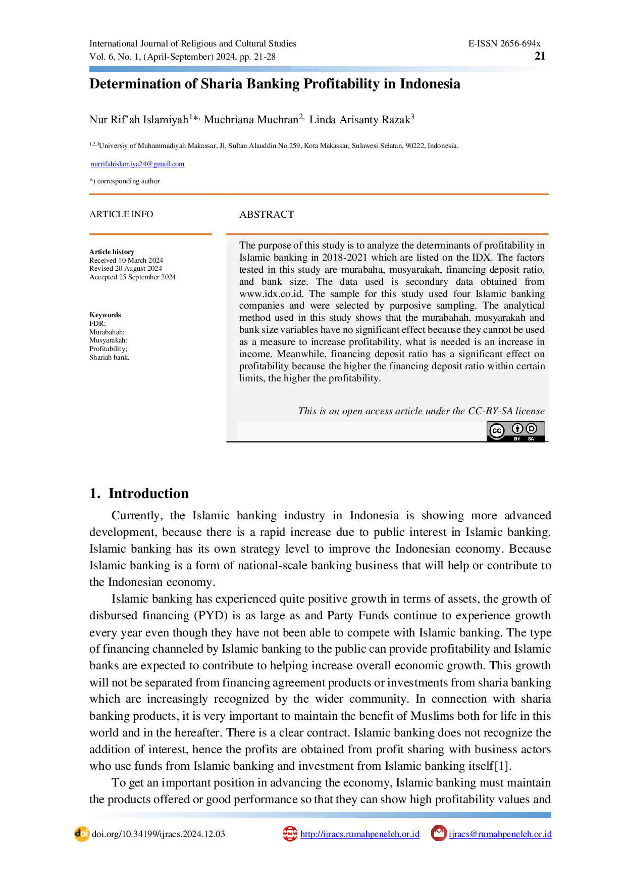 JURIS Determination of Sharia Banking Profitability in Indonesia