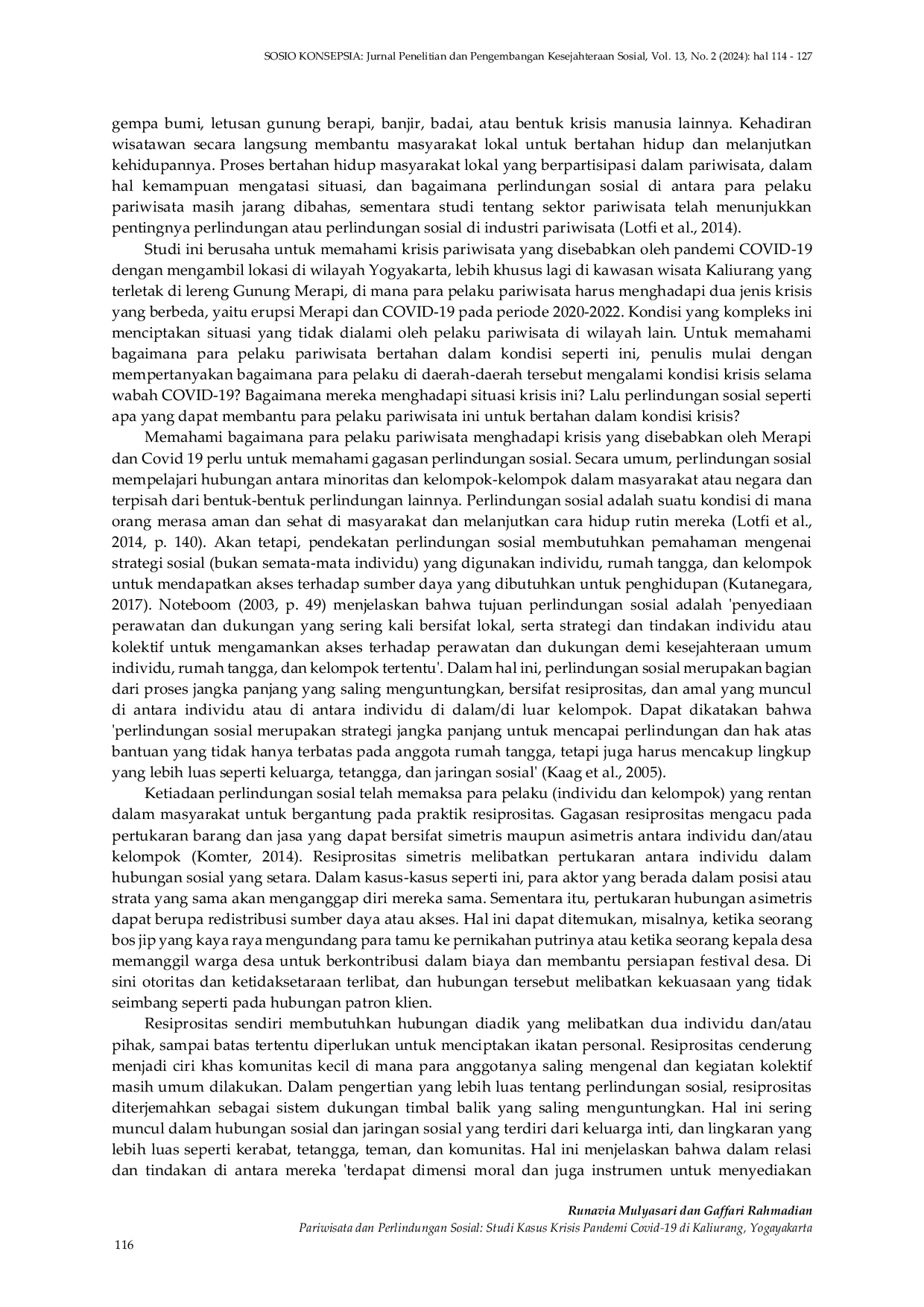 JURIS Perlindungan Sosial di Masa Krisis Pandemi Covid 19 Studi Kasus Aktor Pariwisata di Kaliurang Yogyakarta