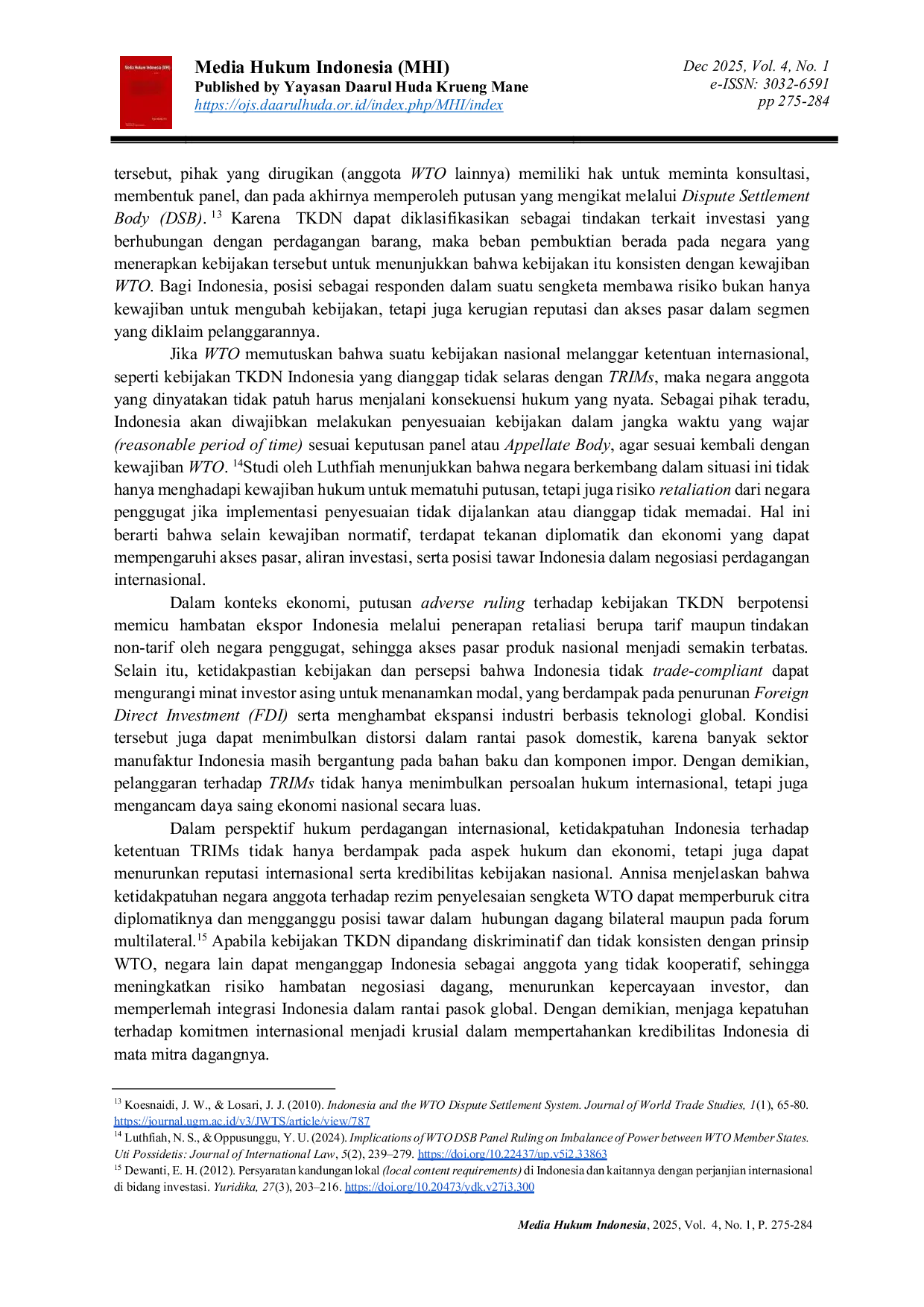 JURIS Pembatasan Tingkat Komponen Dalam Negeri TKDN sebagai Hambatan Non Tarif Perspektif TRIMs dan Konsekuensi bagi Indonesia