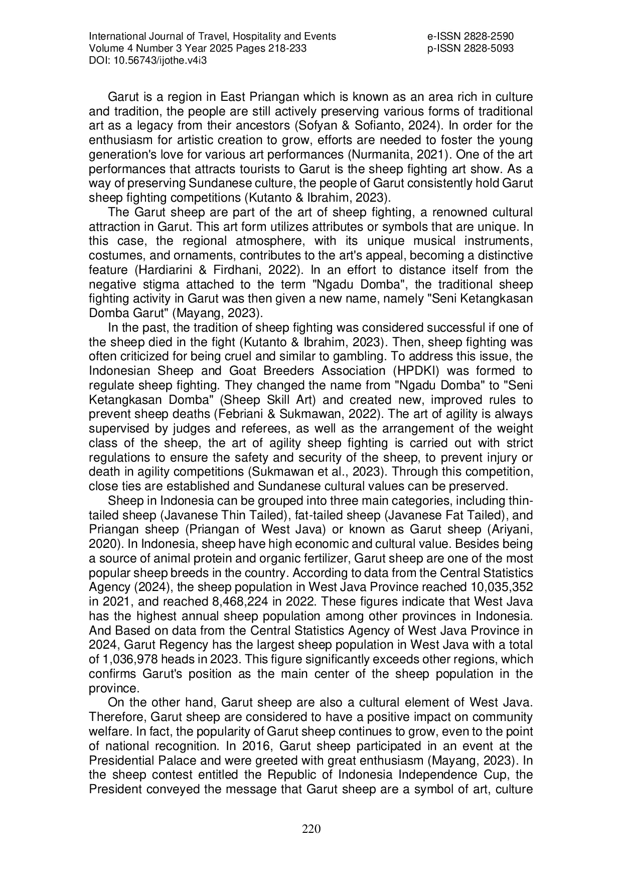 JURIS Cultural Value the Dexterity Art of Fight Sheep as a Tourist Attraction in Garut Regency