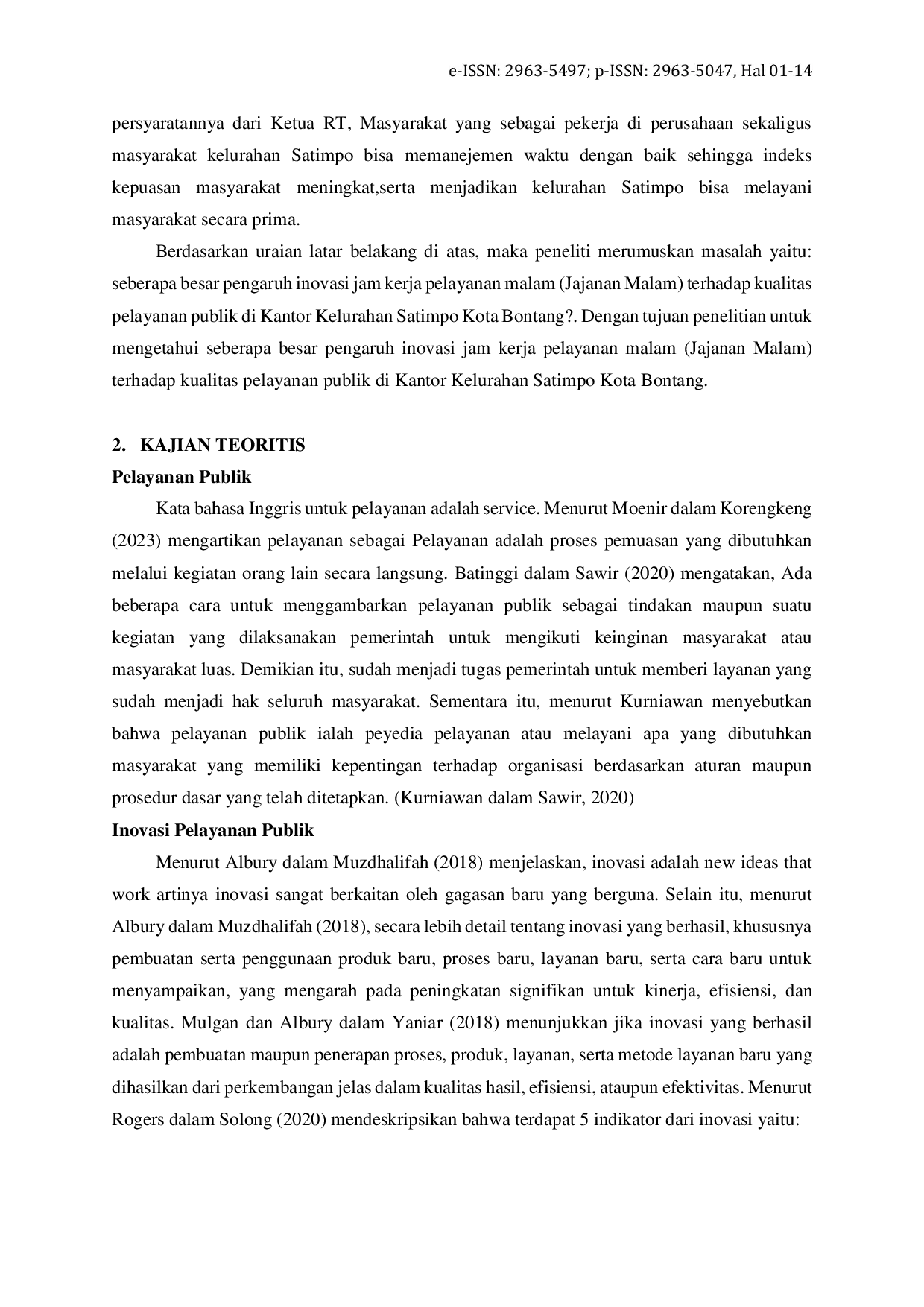 JURIS Pengaruh Inovasi Jam Kerja Pelayanan Malam Jajanan Malam Terhadap Kualitas Pelayanan Publik Di Kantor Kelurahan Satimpo Kota Bontang
