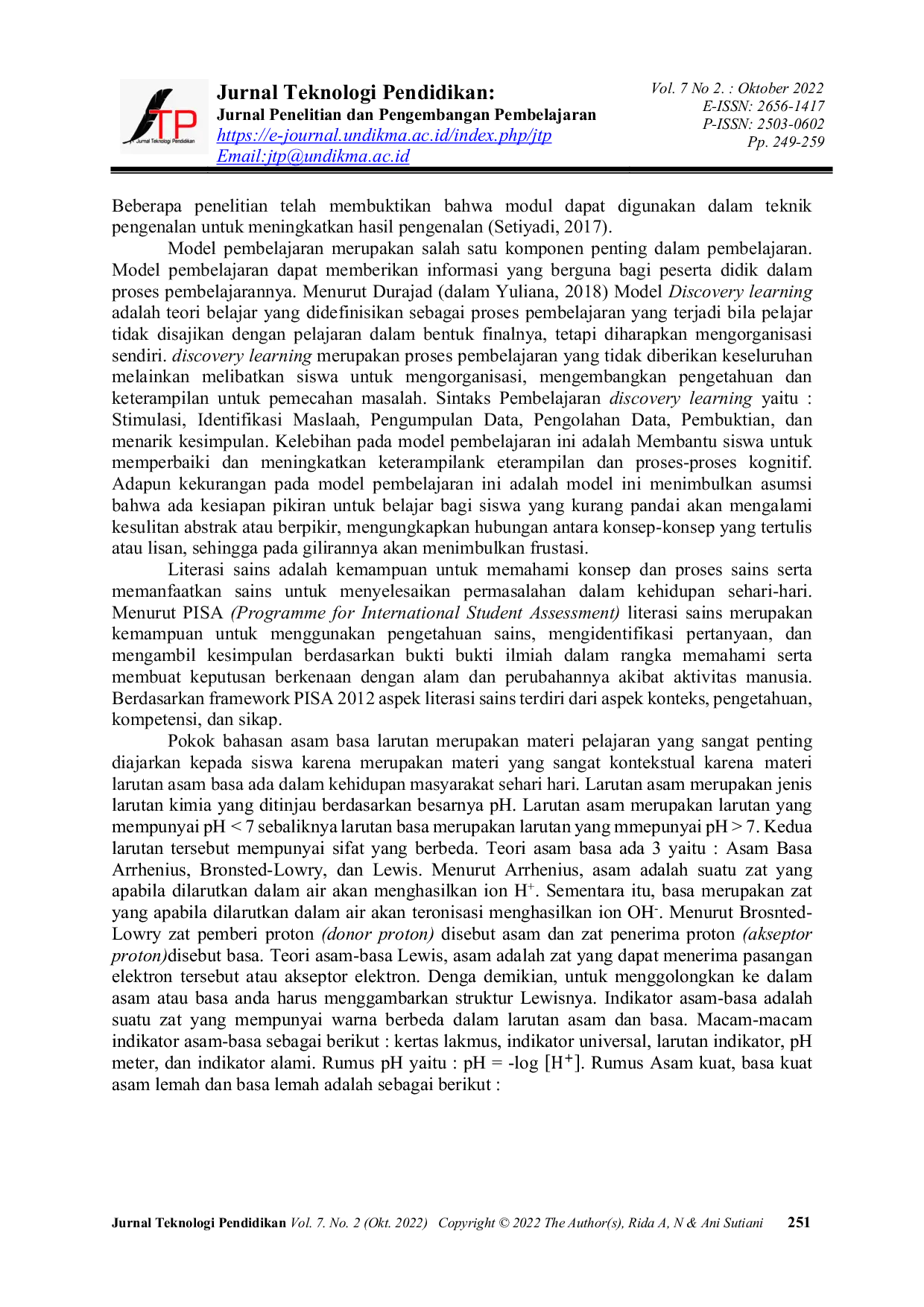 JURIS Pengembangan Modul Berbasis Discovery Learning Terintegrasi Literasi Sains Pada Pokok Bahasan Larutan Asam Basa di SMA Swasta Cerdas Murni