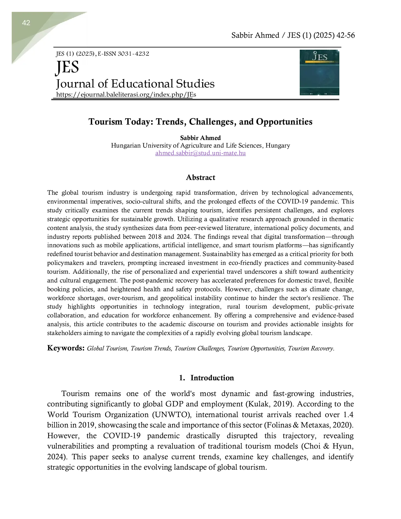 JURIS Tourism Today Trends Challenges and Opportunities