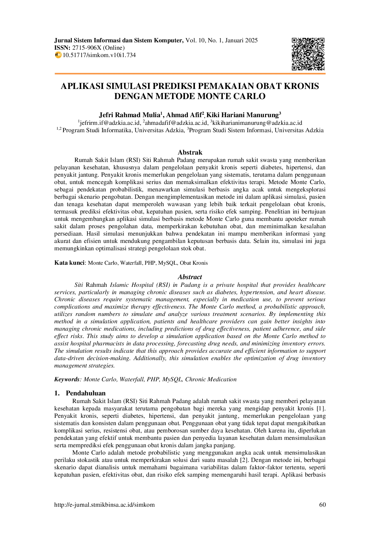 JURIS APLIKASI SIMULASI PREDIKSI PEMAKAIAN OBAT KRONIS DENGAN METODE MONTE CARLO