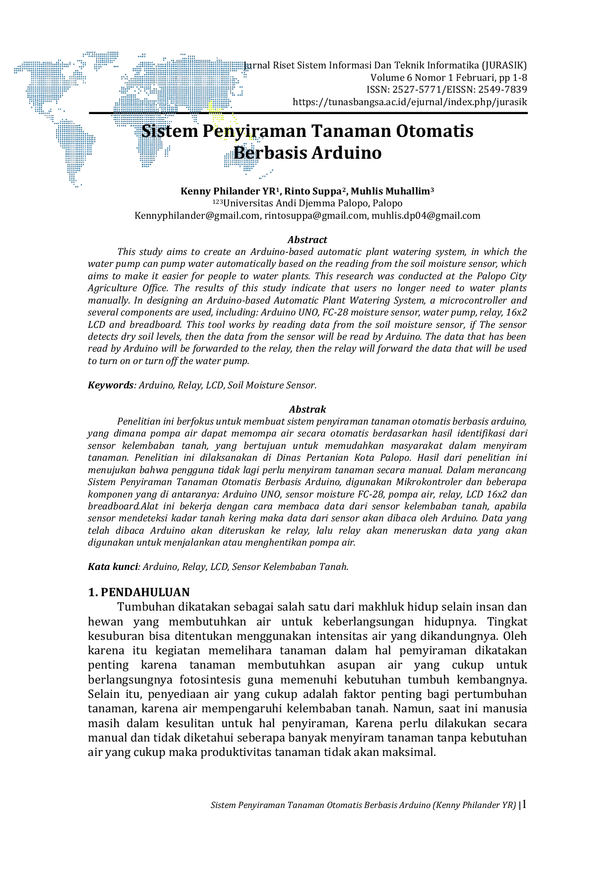 JURIS Sistem Penyiraman Tanaman Otomatis Berbasis Arduino