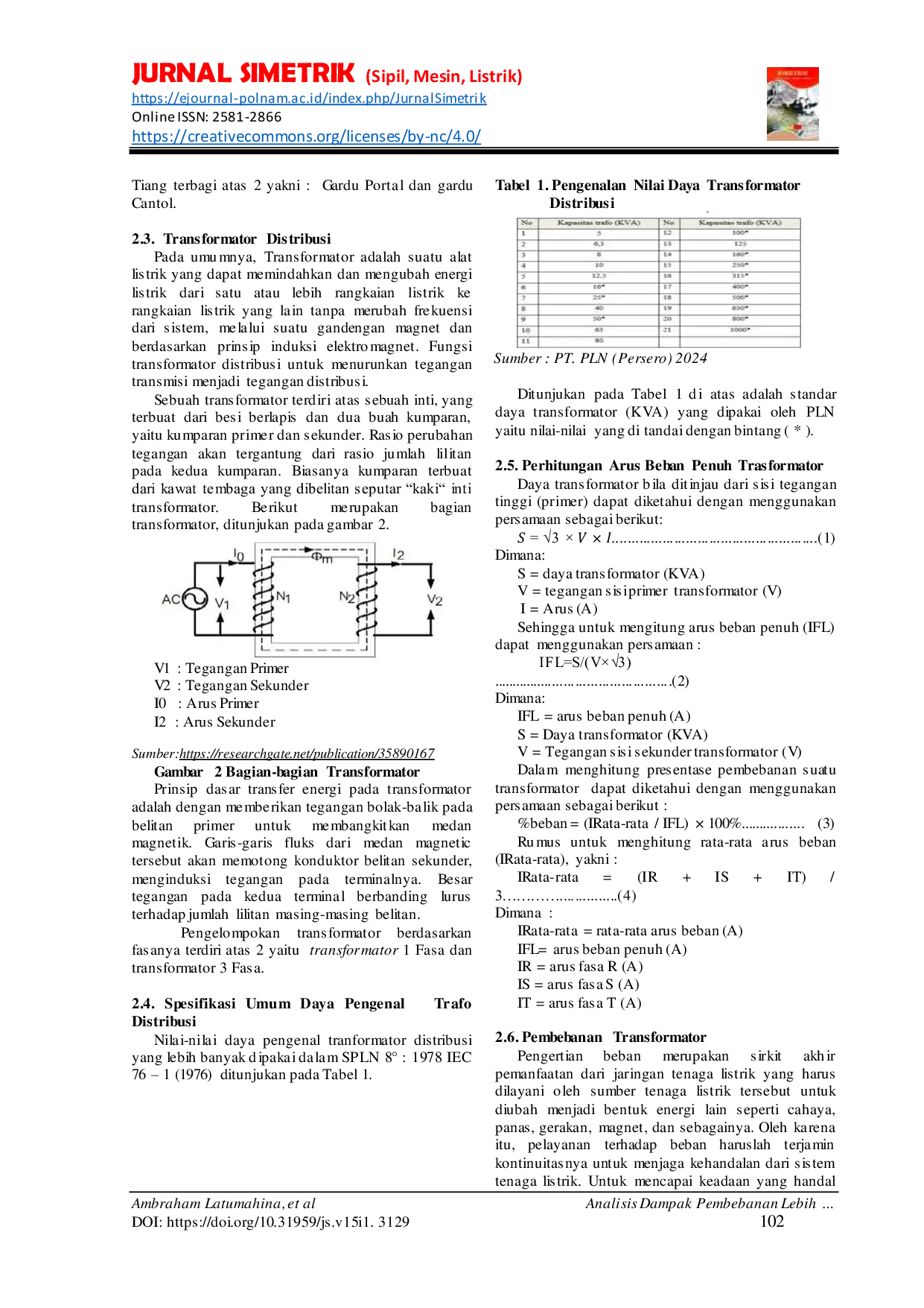 JURIS Analisis Dampak Pembebanan Lebih Transformator Terhadap Penyulang Sulamadaha Gardu GT SOLBA Ternate Maluku Utara