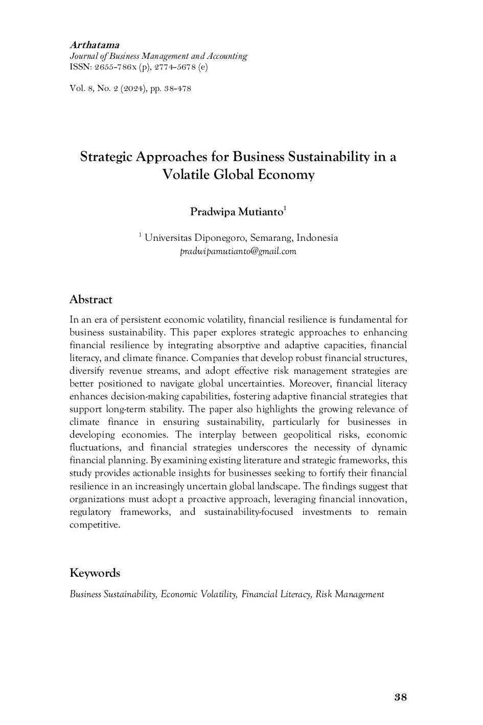 JURIS Strategic Approaches for Business Sustainability in a Volatile Global Economy