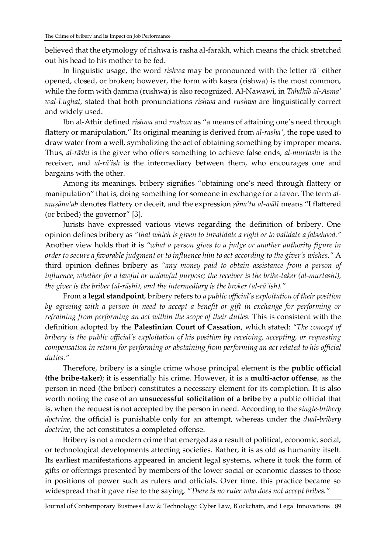 JURIS The Crime of Bribery and Its Impact on Job Performance