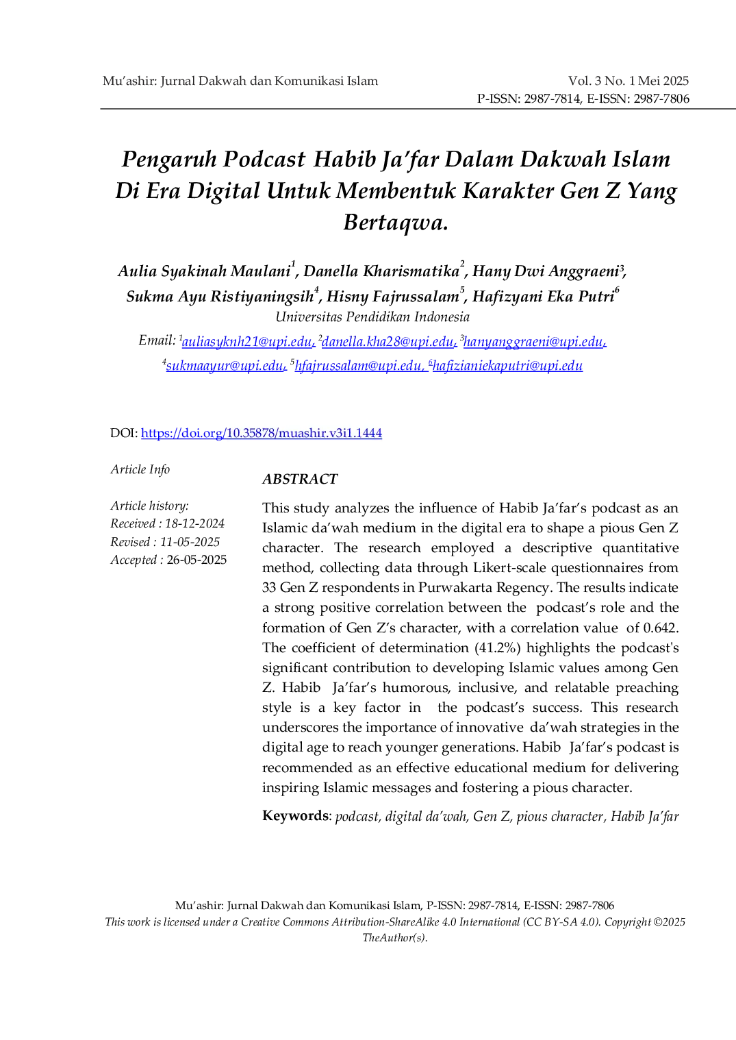 JURIS Pengaruh Podcast Habib Ja far Dalam Dakwah Islam Di Era Digital Untuk Membentuk Karakter Gen Z Yang Bertaqwa