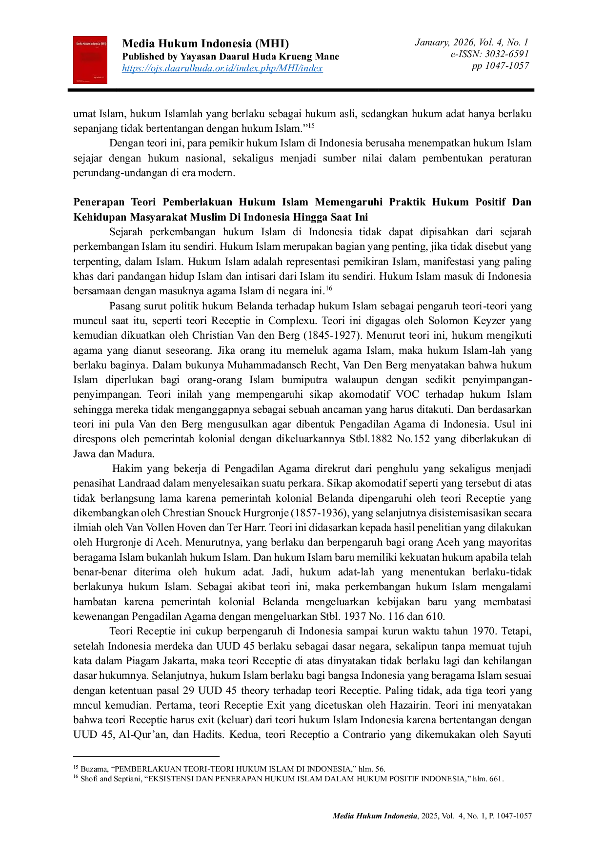 JURIS Teori Pemberlakuan Hukum Islam dan Implikasinya terhadap Pembentukan Hukum Positif di Indonesia