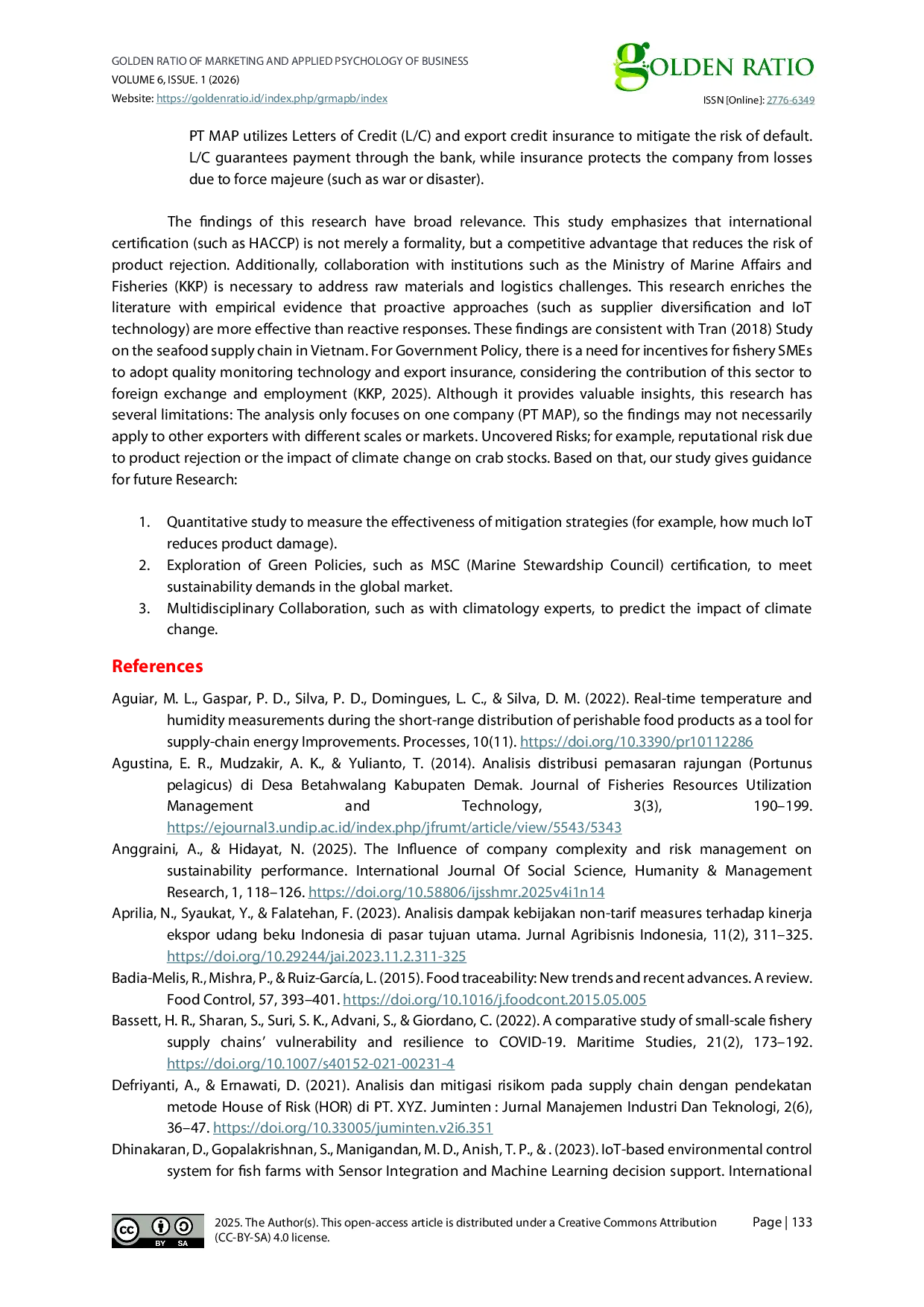 JURIS Breaking into the Global Market Strategies and Challenges of Export Risk Management for Canned Blue Swimming Crab Portunus pelagicus at PT MAP Central Java Indonesia