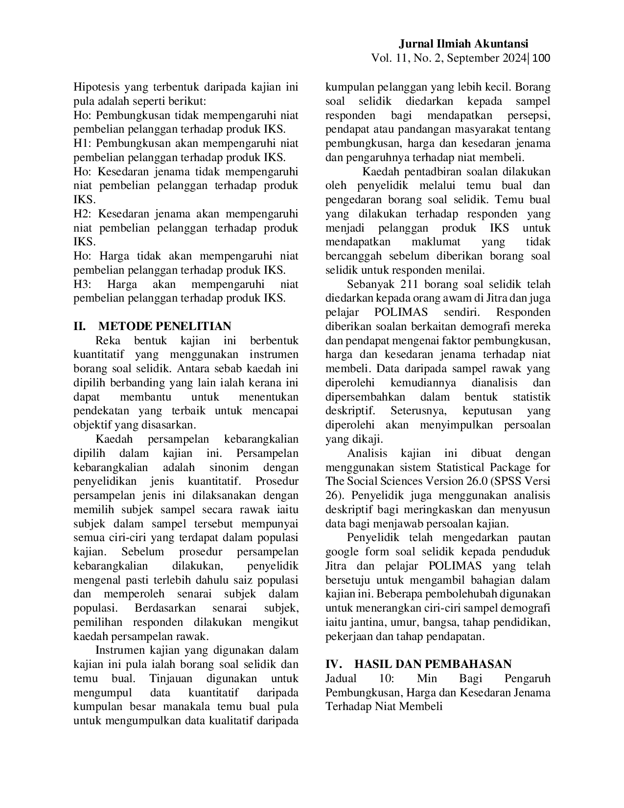 JURIS Faktor yang Mempengaruhi Niat Pembelian Terhadap Produk Industri Kecil dan Sederhana IKS Dikalangan Pelanggan di Jitra Kedah