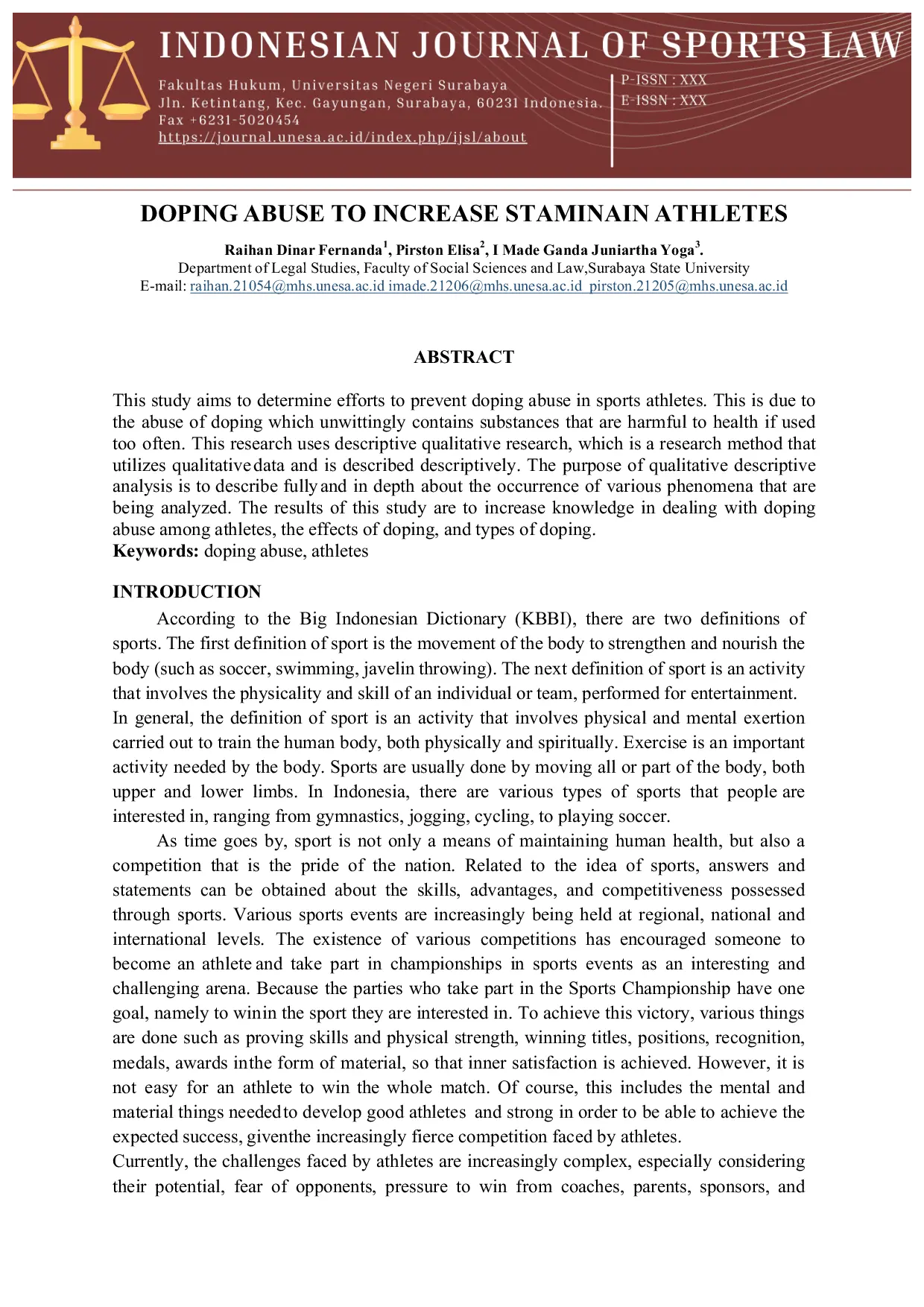 JURIS Doping Abuse to Increase Stamina in Athletes