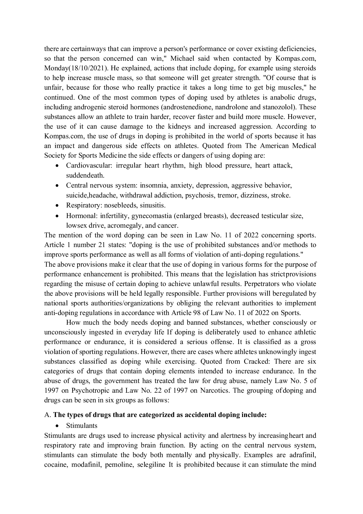 JURIS Doping Abuse to Increase Stamina in Athletes