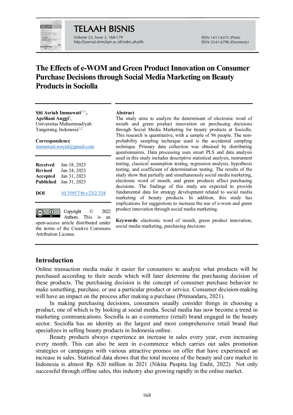 JURIS The Effects of e WOM and Green Product Innovation on Consumer Purchase Decisions through Social Media Marketing on Beauty Products in Sociolla