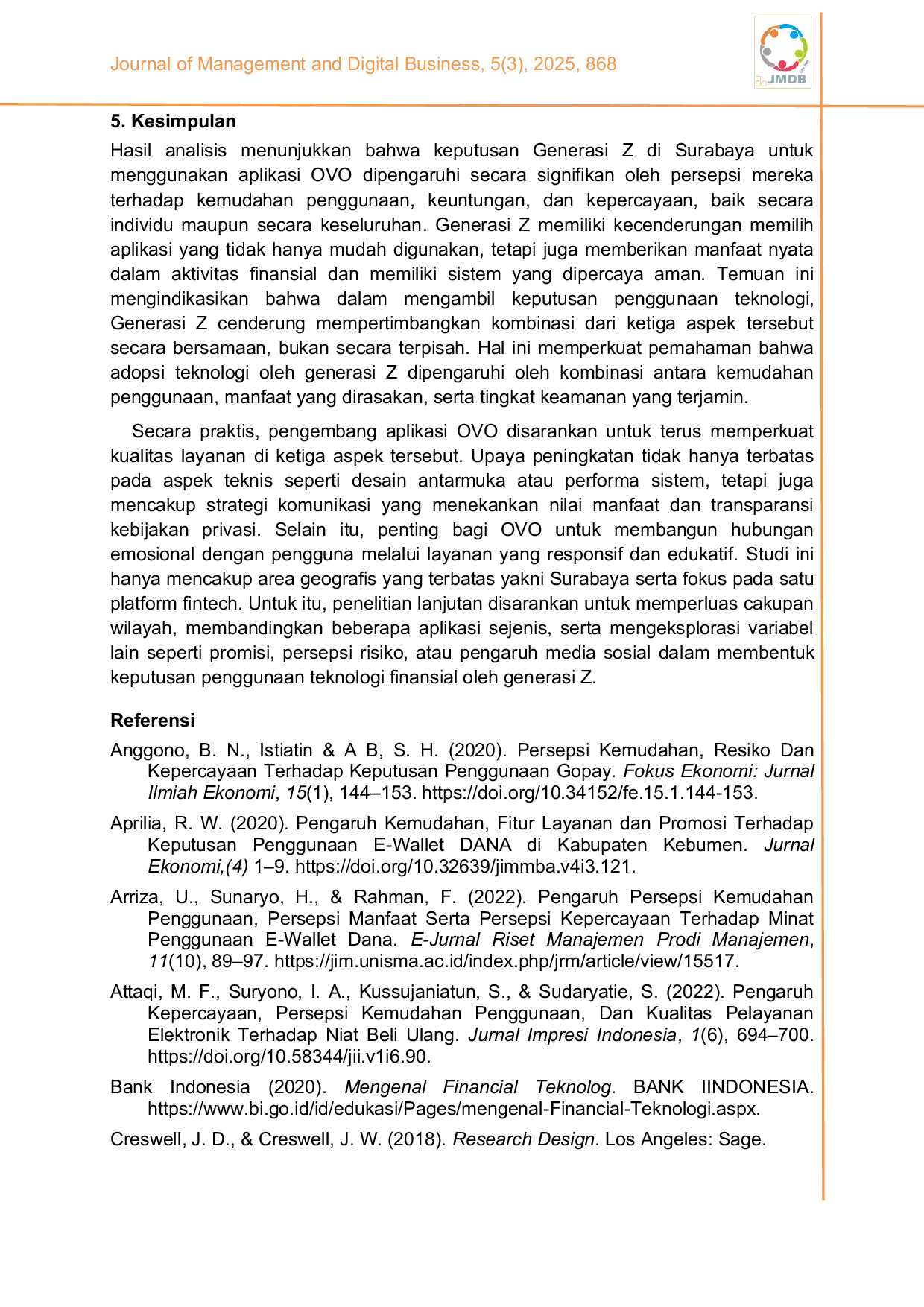 JURIS Persepsi kemudahan manfaat dan kepercayaan dalam keputusan penggunaan OVO oleh generasi Z di Kota Surabaya