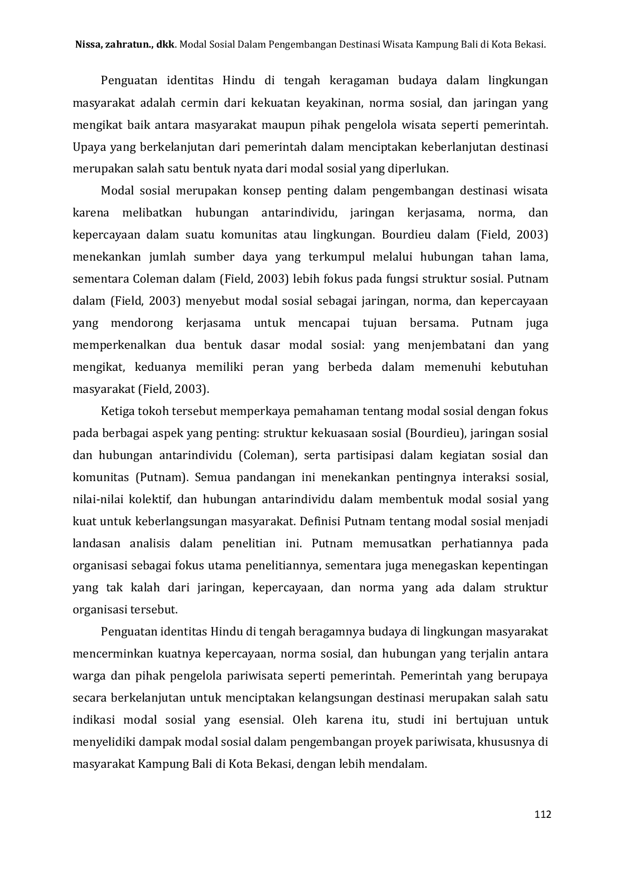 JURIS Modal Sosial Dalam Pengembangan Destinasi Wisata Kampung Bali di Kota Bekasi