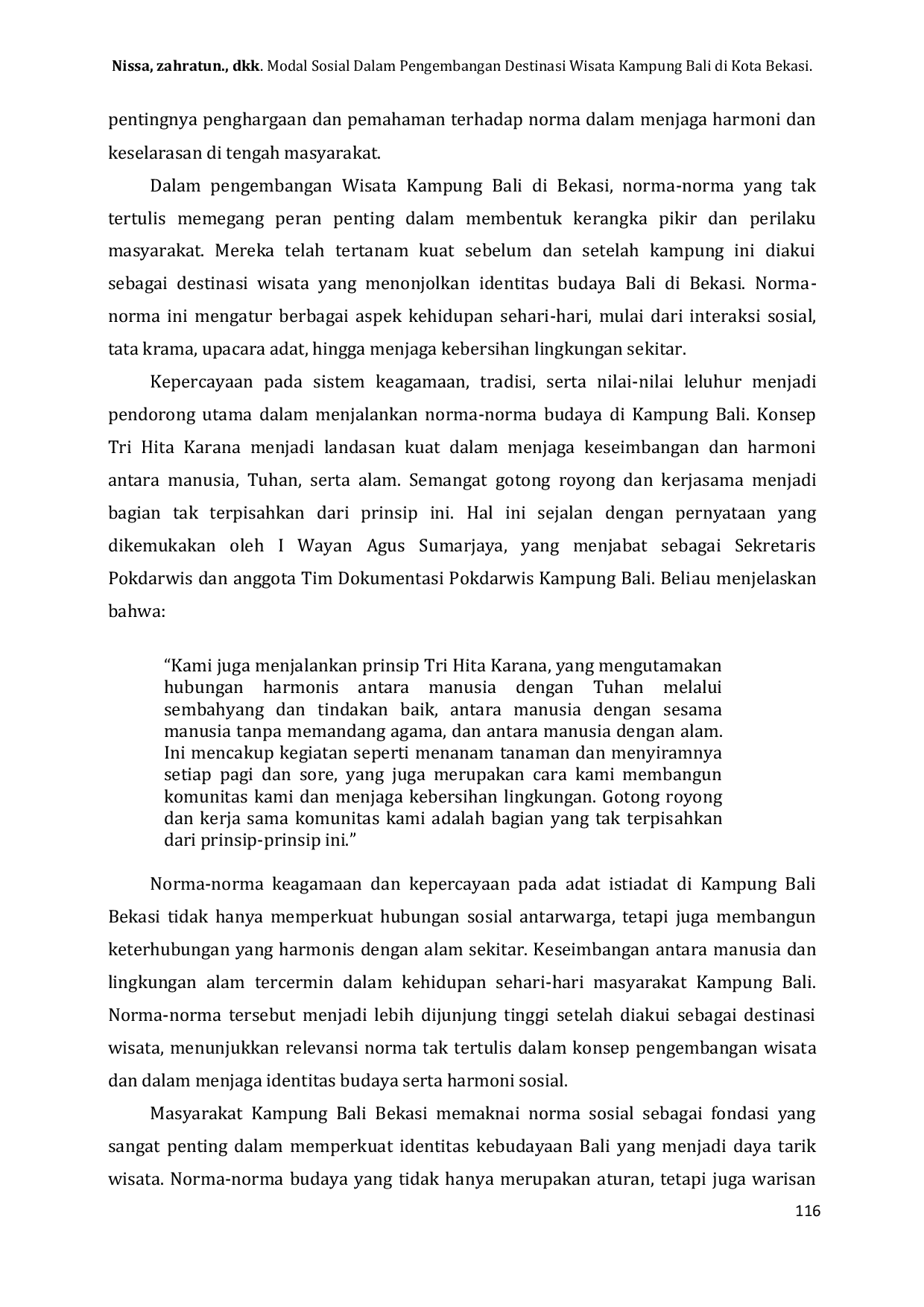 JURIS Modal Sosial Dalam Pengembangan Destinasi Wisata Kampung Bali di Kota Bekasi