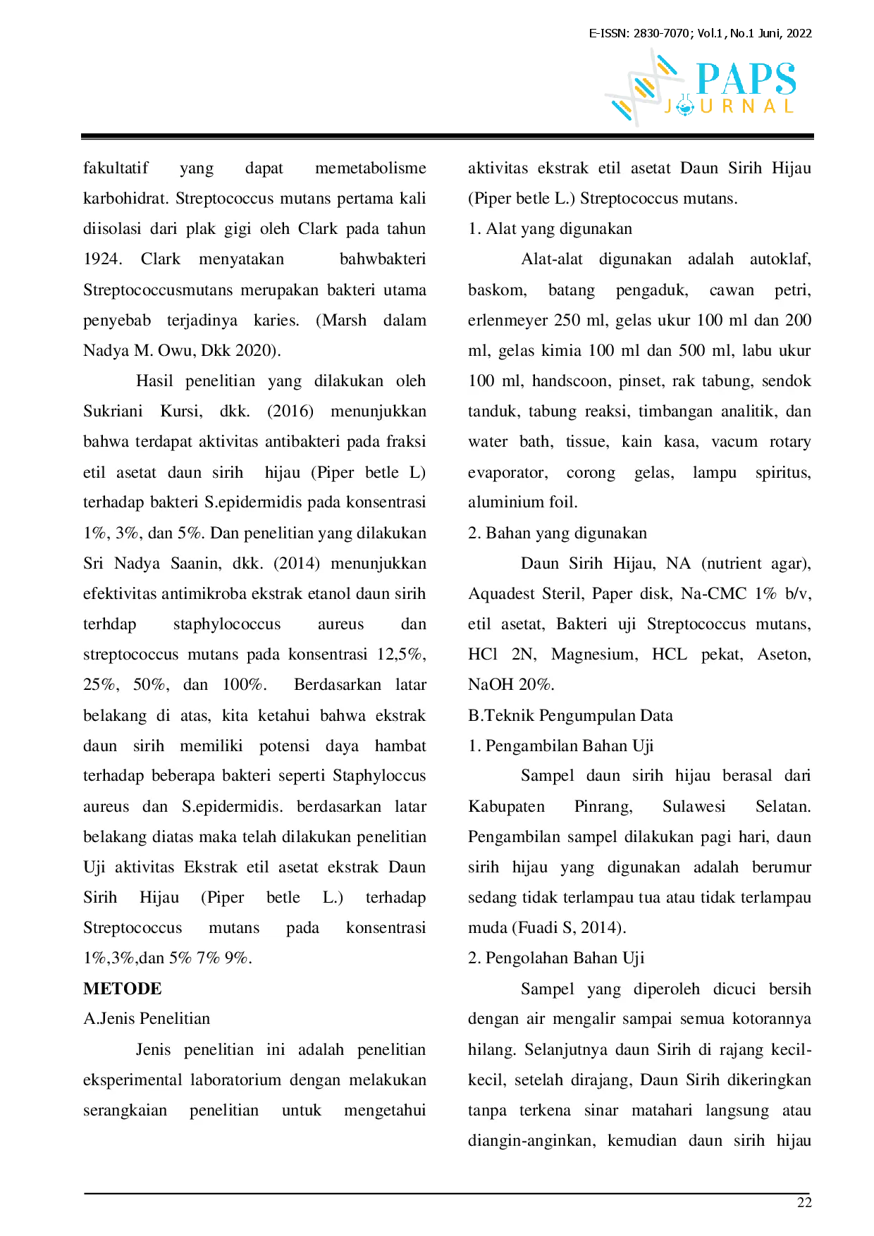 juris UJI AKTIVITAS EKSTRAK ETIL ASETAT DAUN SIRIH HIJAU Piper betlel L TERHADAP Streptococcus mutans