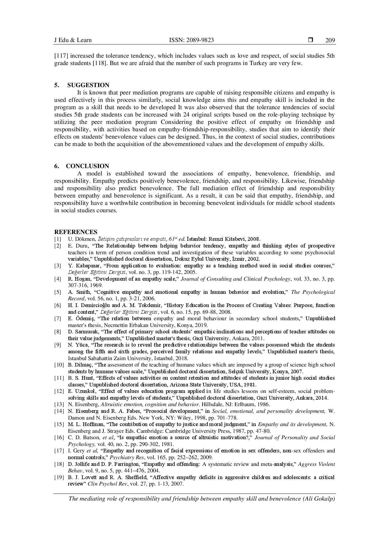 juris The mediating role of responsibility and friendship between empathy skill and benevolence