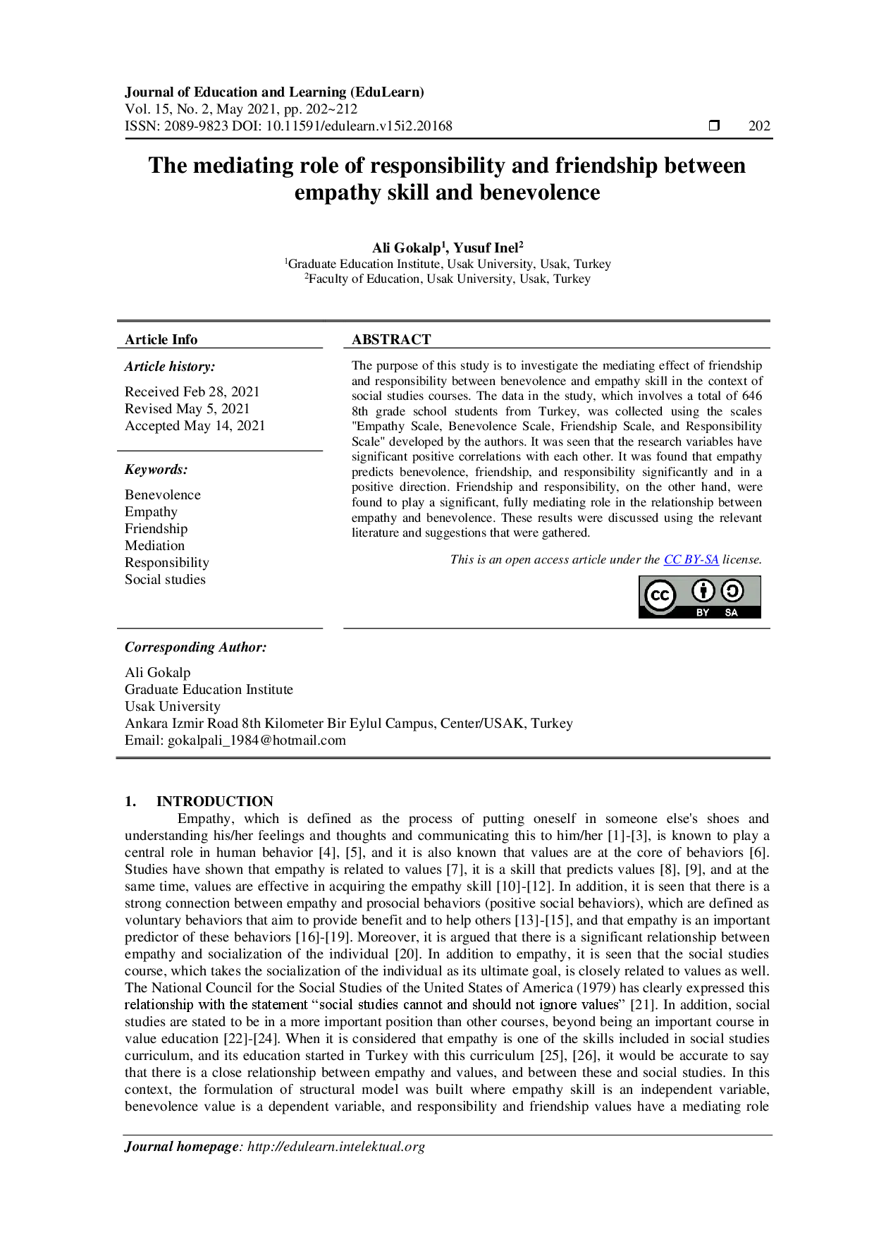 juris The mediating role of responsibility and friendship between empathy skill and benevolence