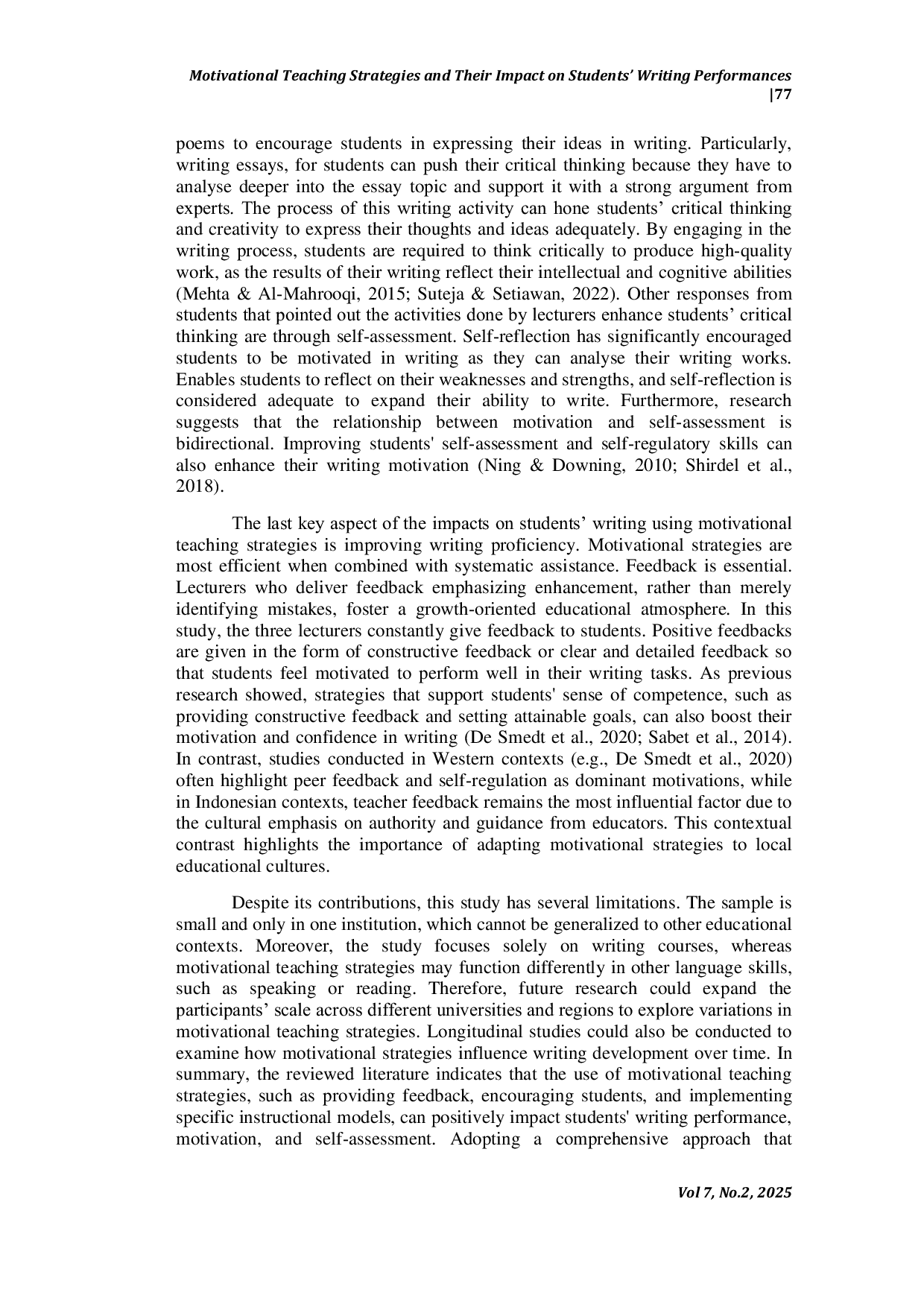 JURIS Motivational Teaching Strategies and Their Impact on Students Writing Performances