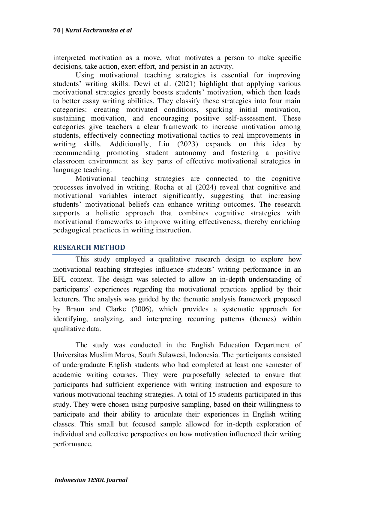 JURIS Motivational Teaching Strategies and Their Impact on Students Writing Performances