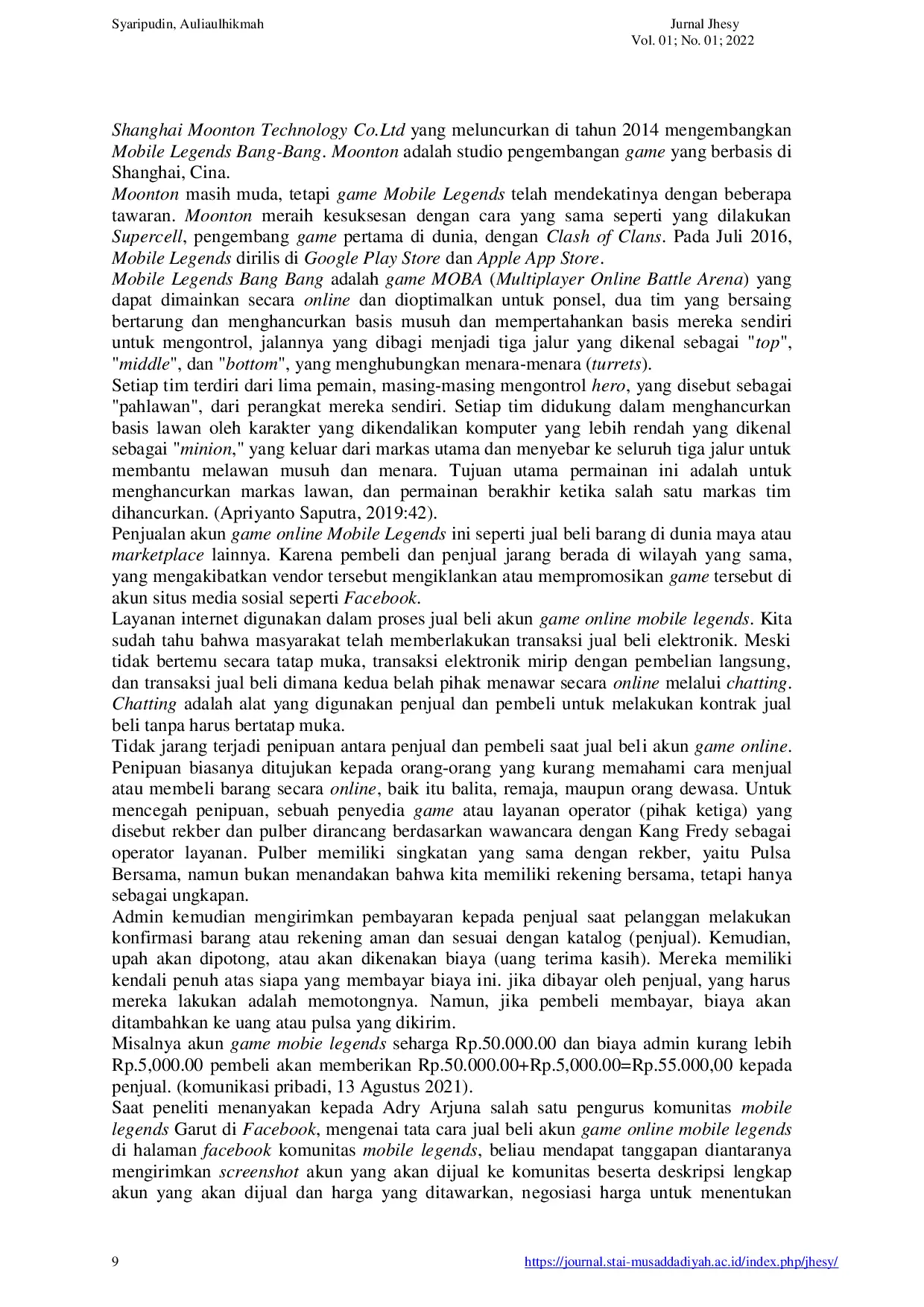 JURIS Tinjauan Hukum Islam Pada Jual Beli Akun Game Online Mobile Legends Di Kabupaten Garut