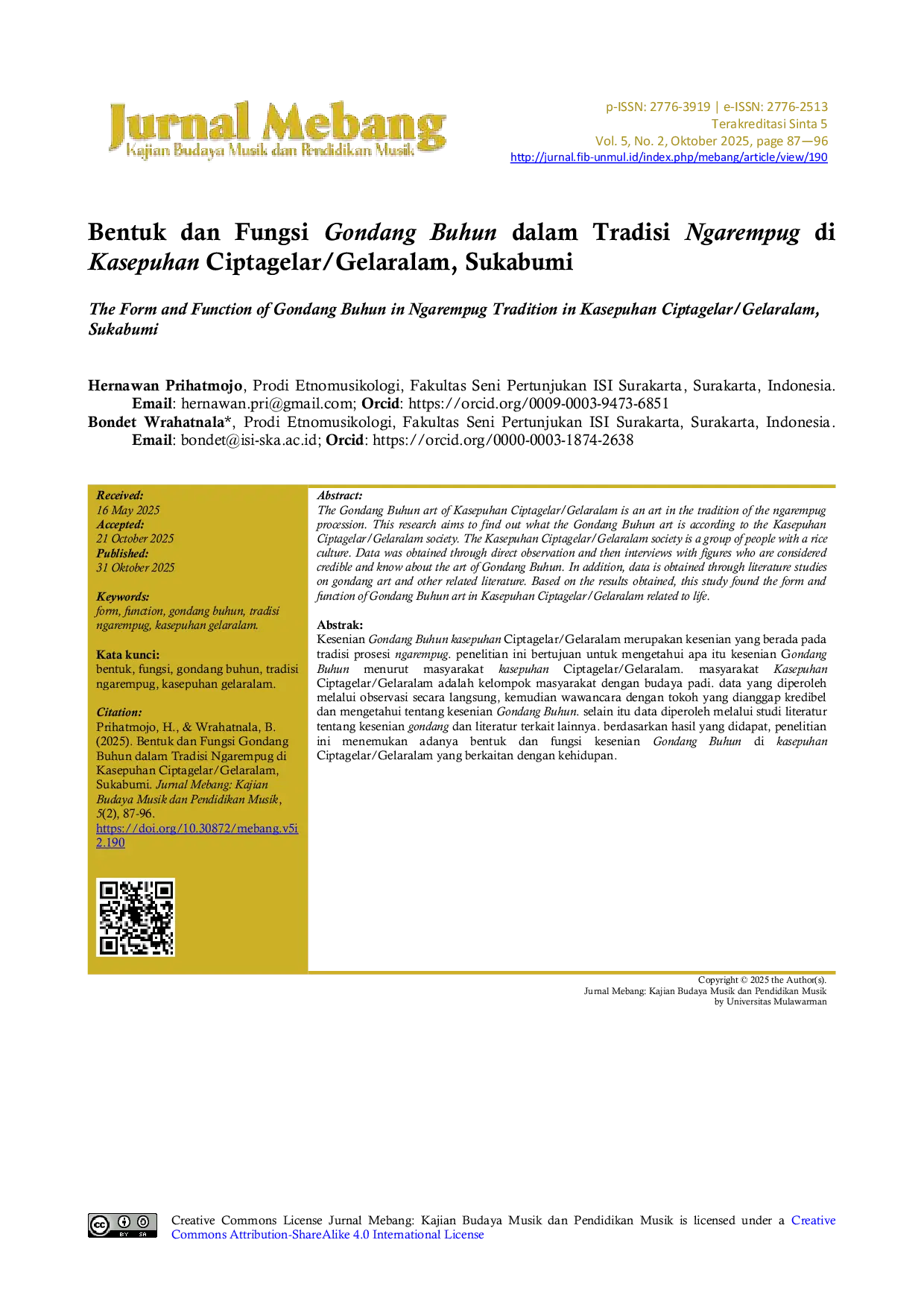 JURIS Bentuk dan Fungsi Gondang Buhun dalam Tradisi Ngarempug di Kasepuhan Ciptagelar Gelaralam Sukabumi