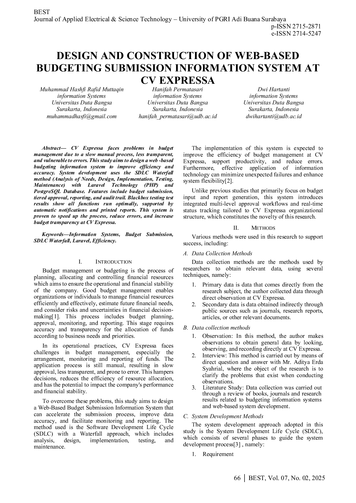 JURIS Design and Construction of Web Based Budgeting Submission Information System at CV Expressa