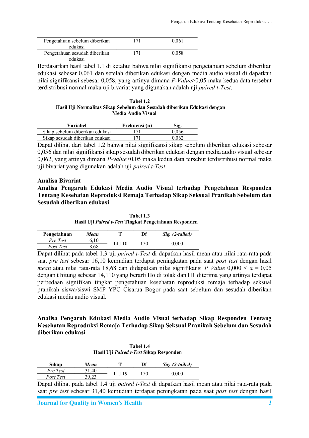 JURIS Pengaruh Edukasi Tentang Kesehatan Reproduksi Remaja Terhadap Pengetahuan Dan Sikap Seksual Pranikah Di Smp Yayasan Pendidikan Cisarua Bogor