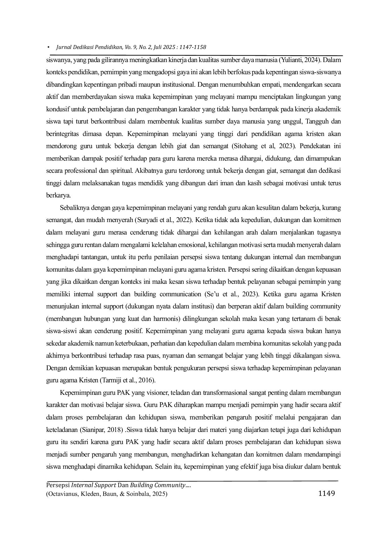 JURIS Persepsi Internal Support Dan Building Community Kepemimpinan Melayani Guru Pendidikan Agama Kristen