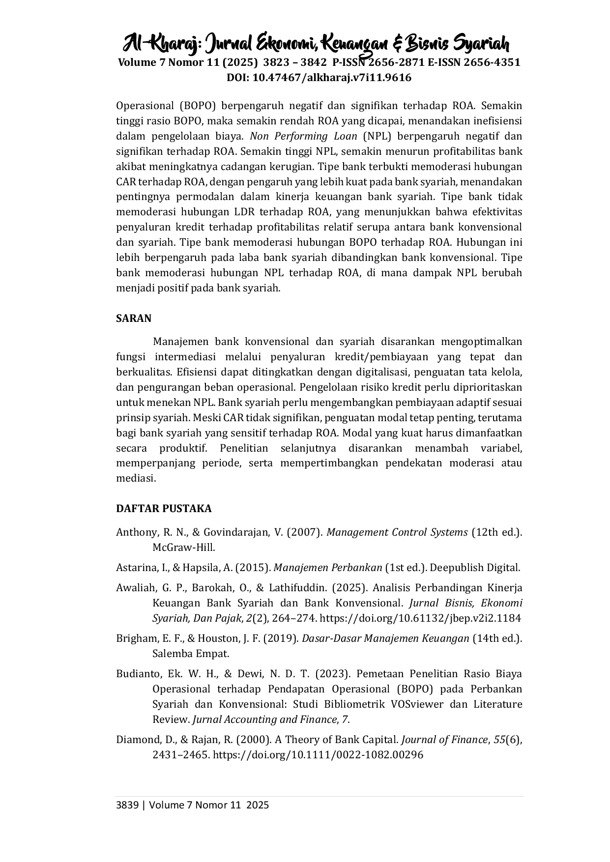 juris Pengaruh CAR LDR BOPO dan NPL terhadap ROA dengan Tipe Bank sebagai Variabel Moderasi Studi pada Bank Umum Konvensional dan Bank Umum Syariah Periode 2019 2023