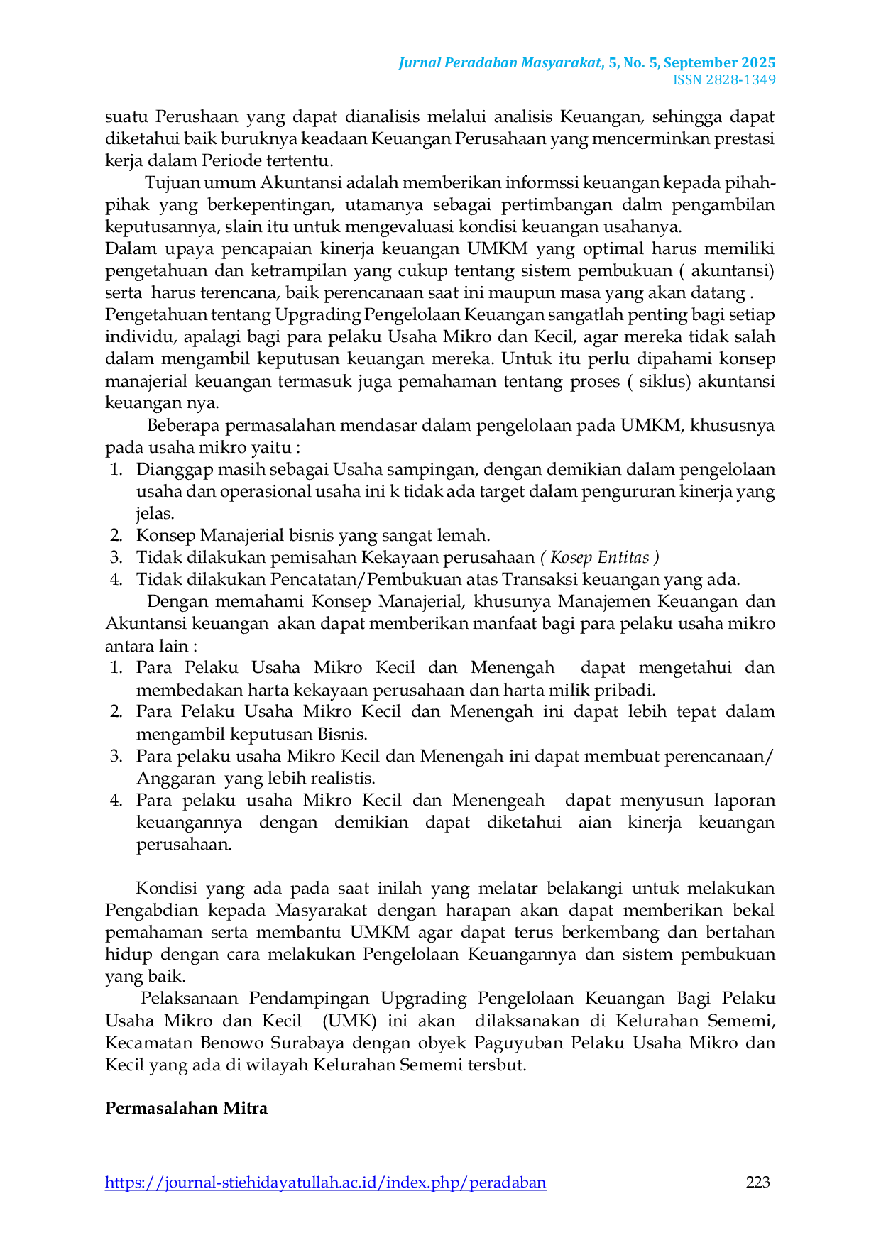 JURIS Pendampingan Upgrading Pengelolaan Keuangan Bagi Pelaku Usaha Mikro Dan Kecil Umk Di Kelurahan Sememi Kecamatan Benowo Surabaya