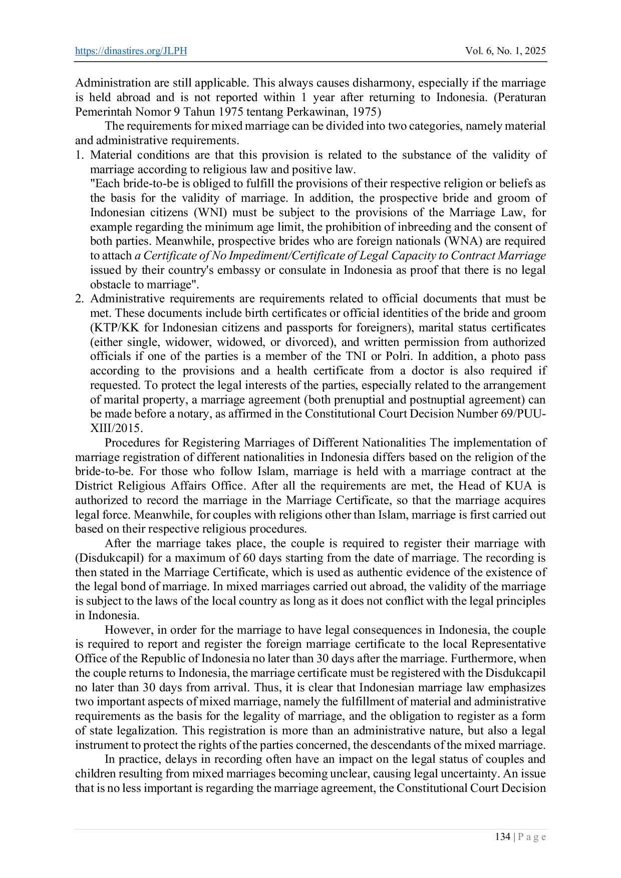 JURIS The Consequences of the Mixed Marriage Law Reviewed from Law No 16 of 2019