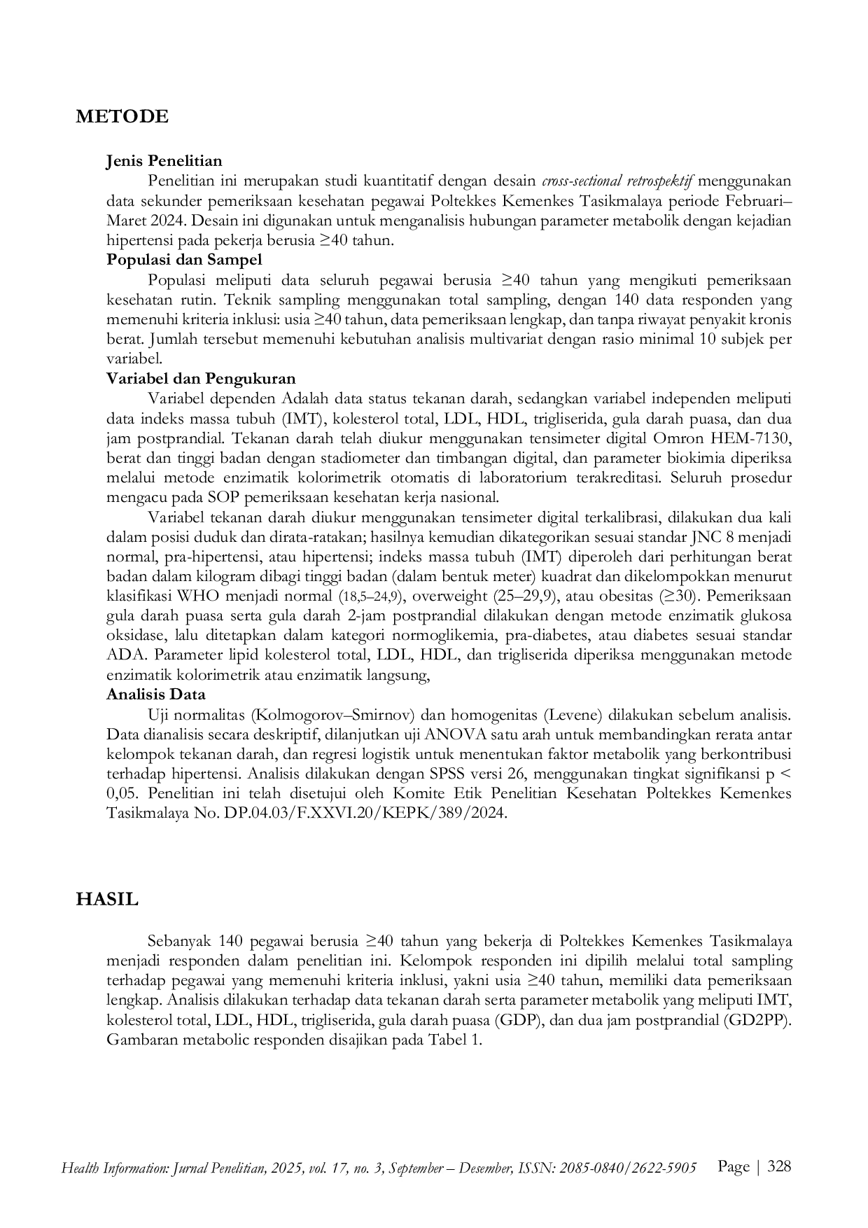 JURIS Analysis of Metabolic Factors on Hidden Hypertension in the Workplace among Employees Aged 40 Years A Retrospective Study